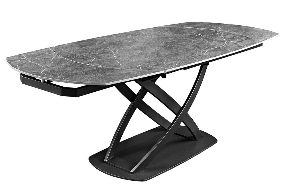 riess-ambiente Esstisch INCEPTION 130-190cm anthrazit – oval, Keramik, Marmor-Design, Metall (Einzelartikel, 1-St), ausziehbare Platte für 6–8 Personen – ideal für Esszimmer oder Küche
