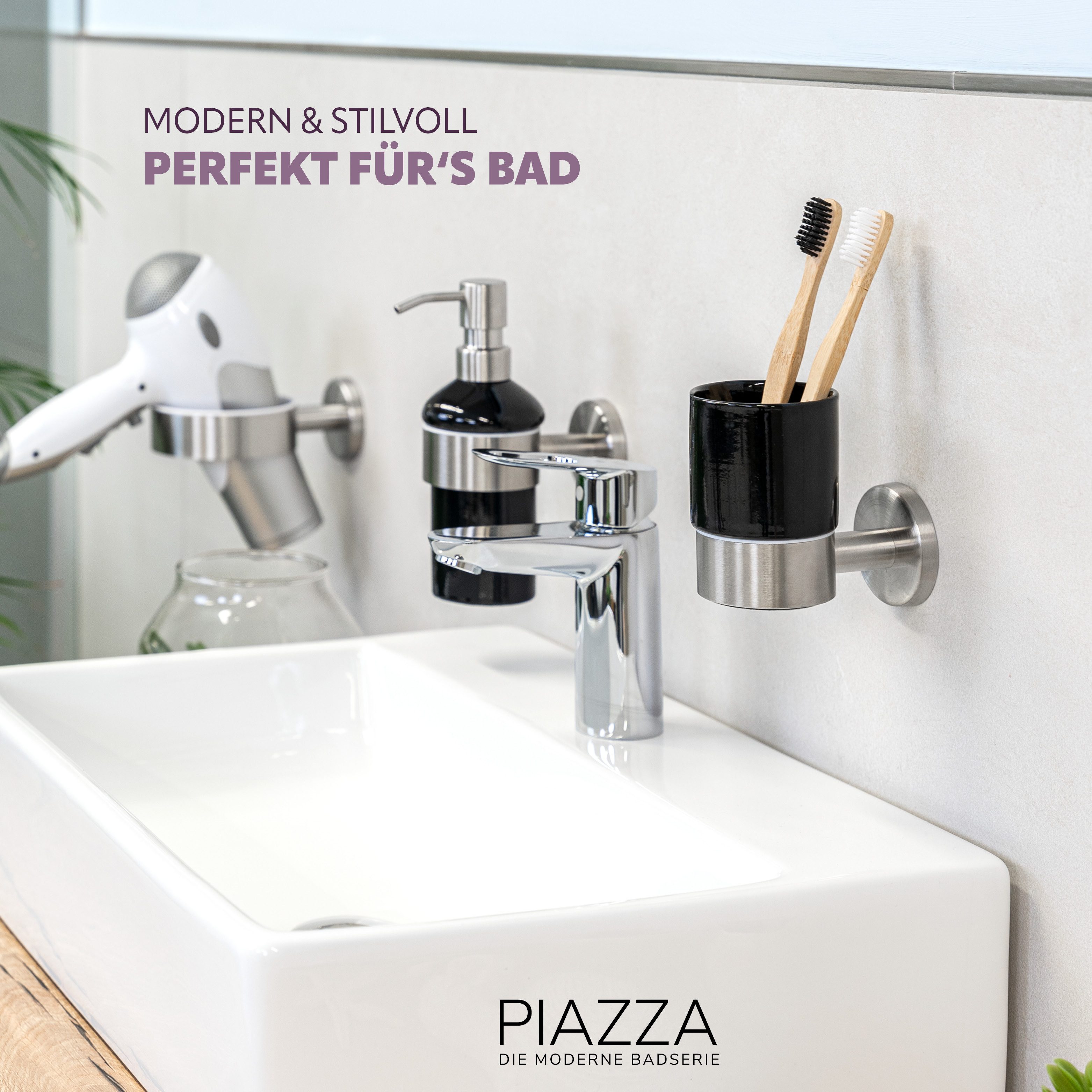 bremermann Zahnputzbecher Bad-Serie PIAZZA - Becherhalter aus Keramik und E günstig online kaufen