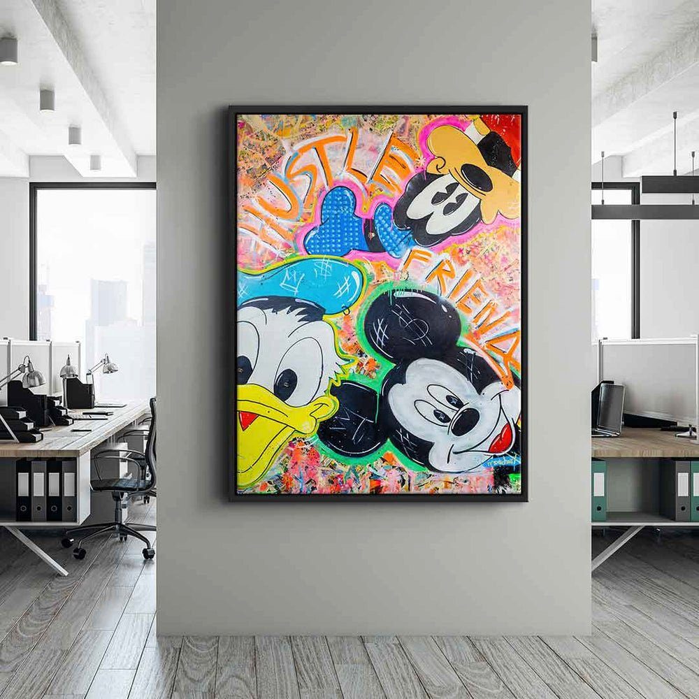 DOTCOMCANVAS® Leinwandbild Hustle Friends, Leinwandbild Micky Maus Donald Duck Goofy Comic Hustle Friends