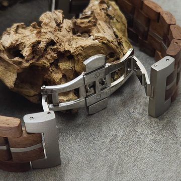 Holzwerk Chronograph GRONAU Herren Holz Armband Uhr mit Datum, braun, silber & schwarz