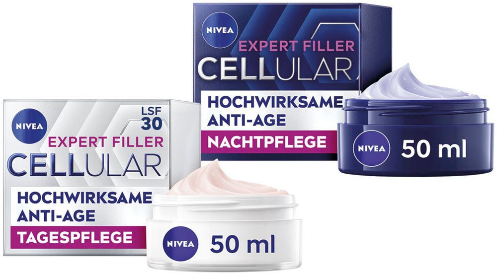 Nivea Pflege-Set CELLULAR EXPERT FILLER ANTI-AGE TAGES- & NACHTPFLEGE, 2-tlg., für das Gesicht, mit pflegender Formulierung