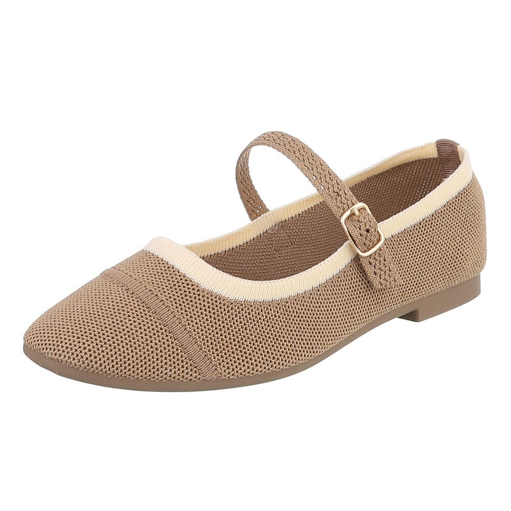 Ital-Design Bequeme Ballerinas mit Riemenverschluss für Damen Schnürpumps (91512218) Blockabsatz Riemchenballerinas in Hellbraun