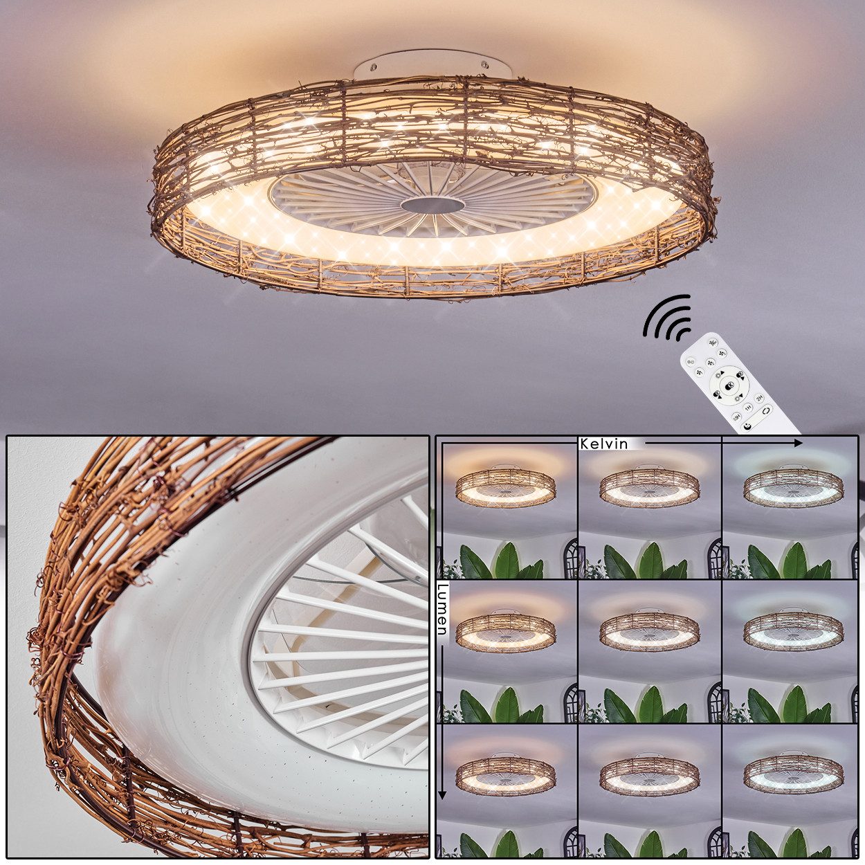 hofstein Deckenventilator Ventilator aus Kunststoff/Bambus in günstig online kaufen