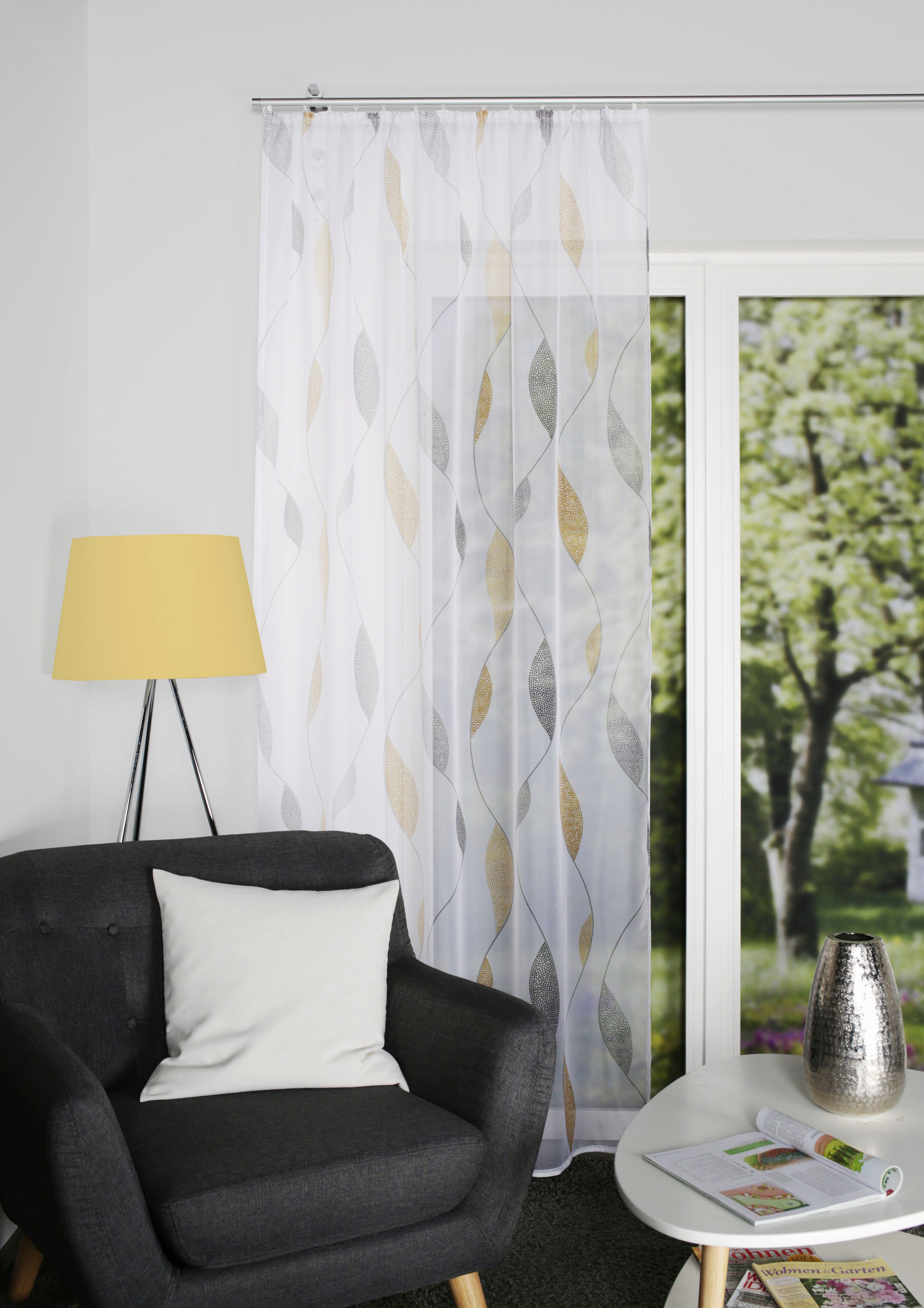 HOME WOHNIDEEN Vorhang PAOLO (1 St), Kräuselband, transparent, Voile, Kräuselbandschal bedruckt