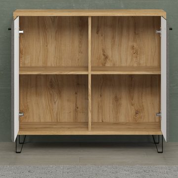 trendteam Kommode Blanshe (Sideboard 98x90 cm 2-türig, Eiche und grau), Filz grau Dekor