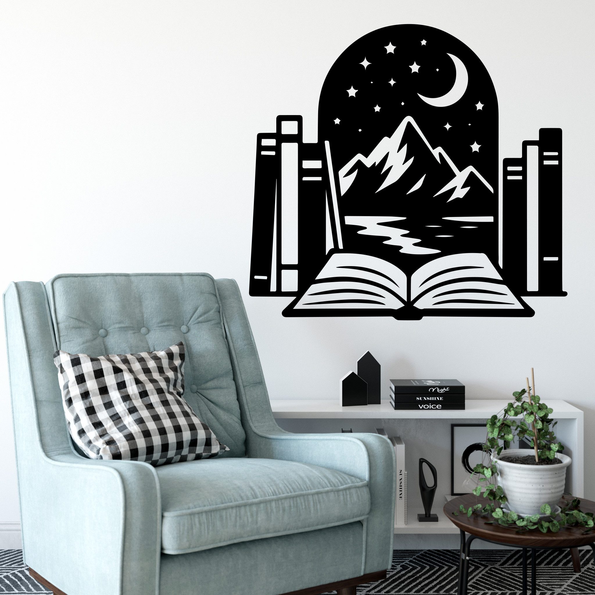 Sunnywall Wandtattoo Wandtattoo Buch und Berge Portal – magisches Design, selbstklebend, konturgeschnitten, rückstandslos entfernbar