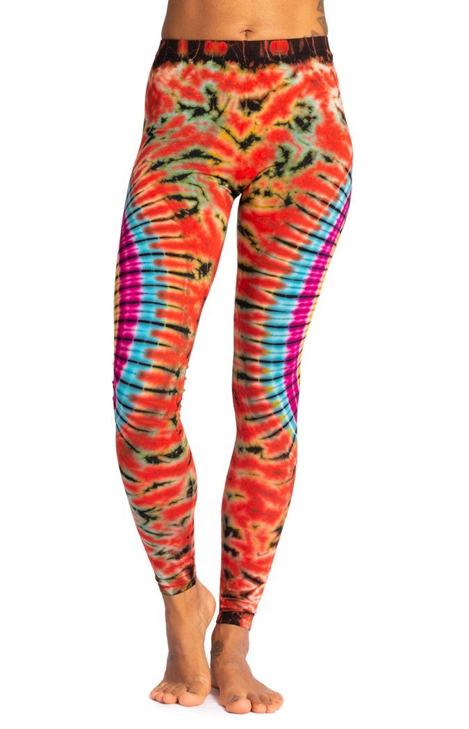 PANASIAM Hose Batik Viskose Sporthose Look Unikat Batik Sportleggings Leggings Mehrfarbig lange Leggings aus Goa 'Sonne' Leggings Yogaleggings natürlicher im