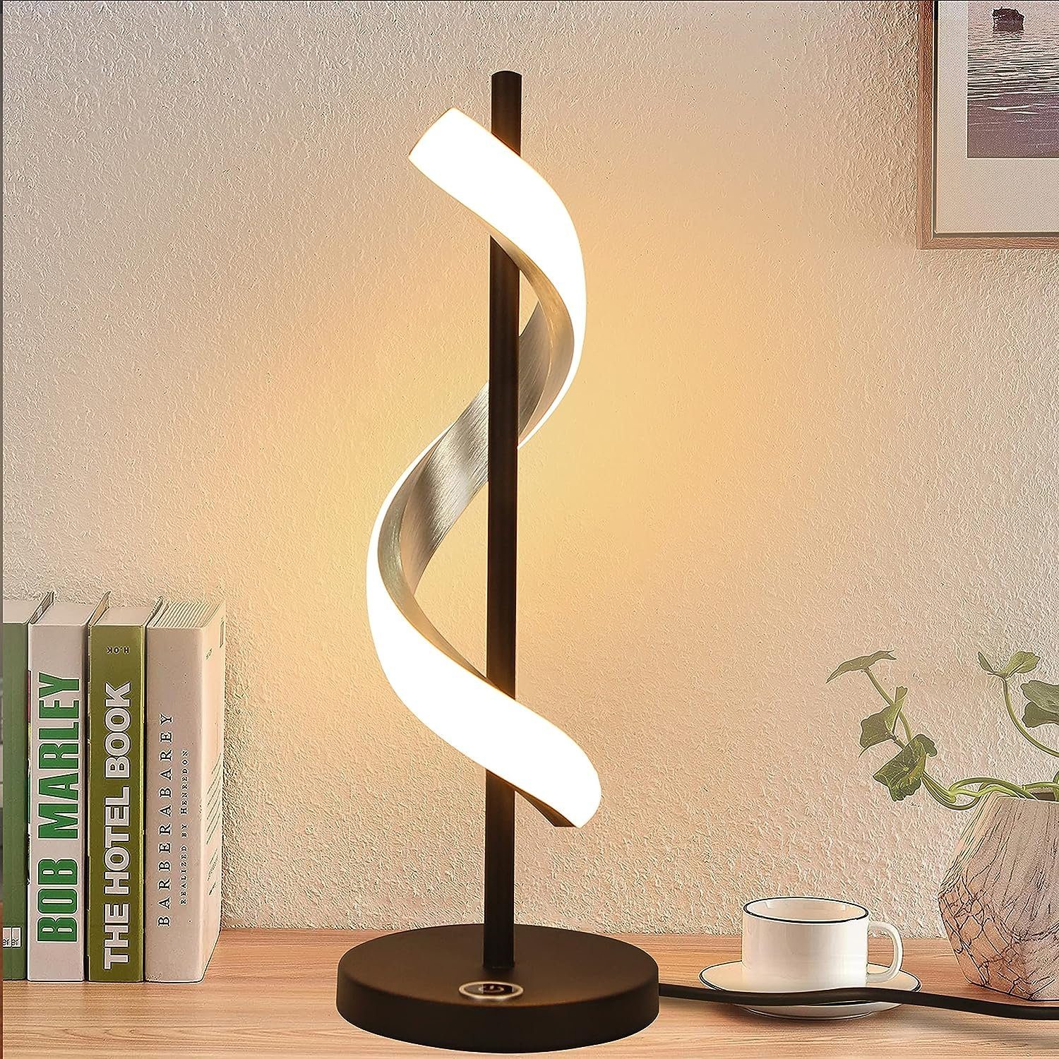 Nettlife LED Schreibtischlampe Modern wellenförmigem Design Nachtlicht mit Kabel 2,1 Meter, LED fest integriert, Warmweiß, Dimmbar | Tischlampen