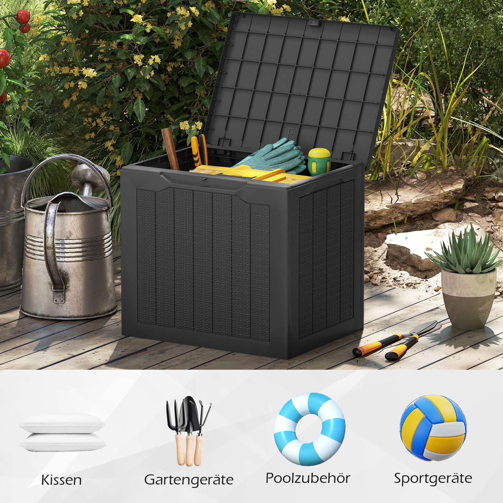 COSTWAY Auflagenbox, Gartenbox 96 L wasserdicht und wetterfest, bis 150 kg