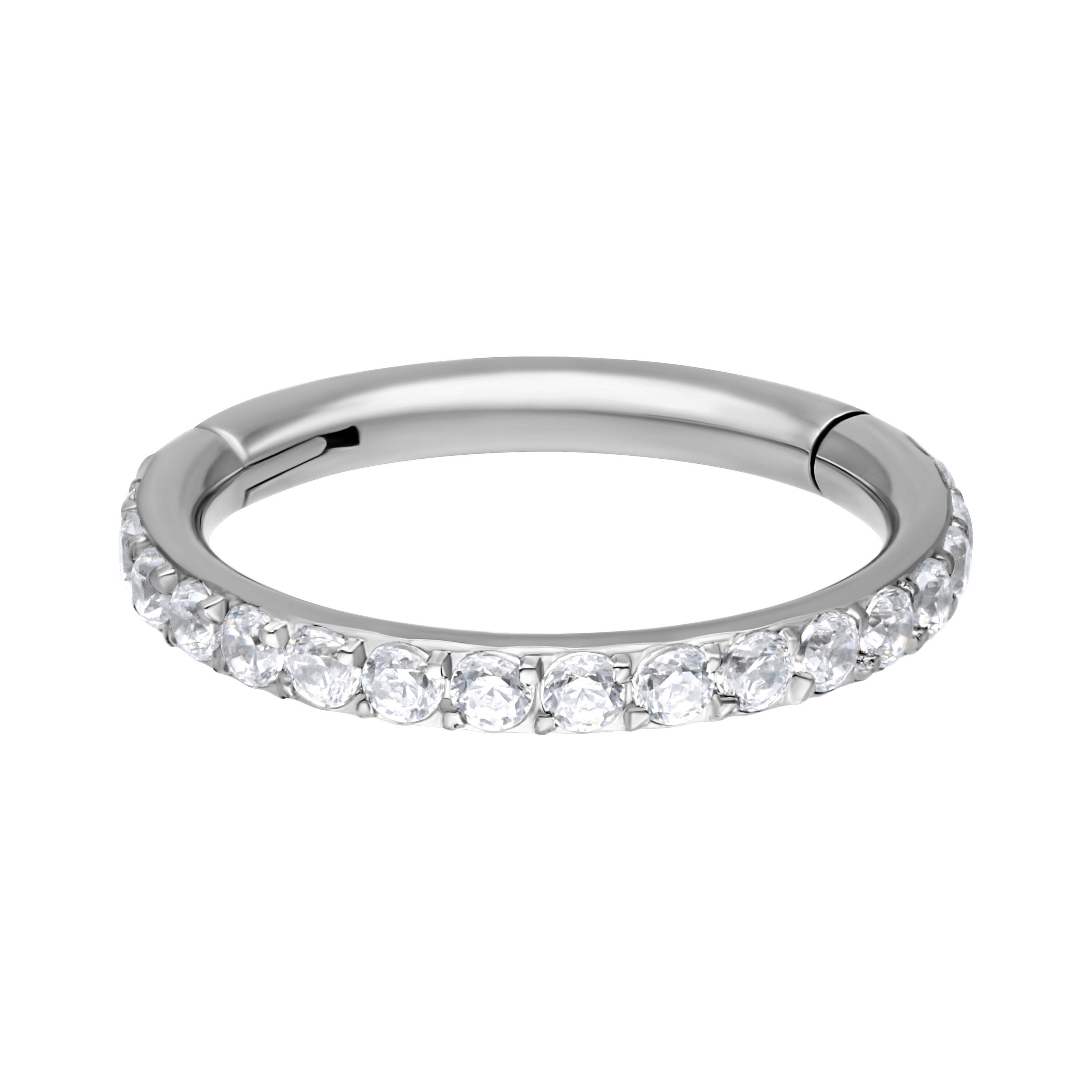 Wildcat Nasenpiercing Pave Set Crystal Clicker für Ohr, Nase, Lippe, Bauchnabel, 1 Stück, Titan Grad 23 - wasserfest, hautverträglich, Silber-Kristallklar