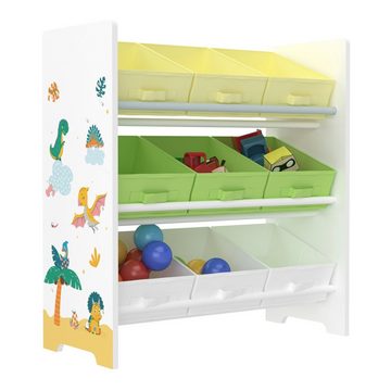 en.casa Kinderregal, »Boiro« Spielzeugregal mit 9 Boxen Dino-Motiv Grün / Gelb