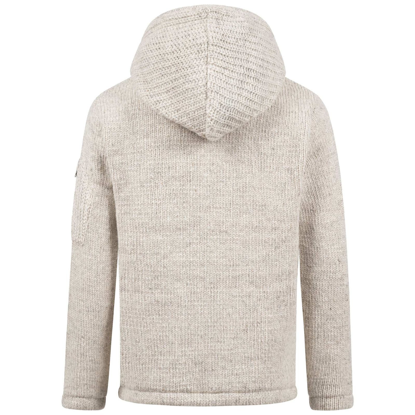 KUNST UND MAGIE Strickjacke Strickjacke Schurwolle Klassich Nordisch Jacke +Kapuze Kragen Futter