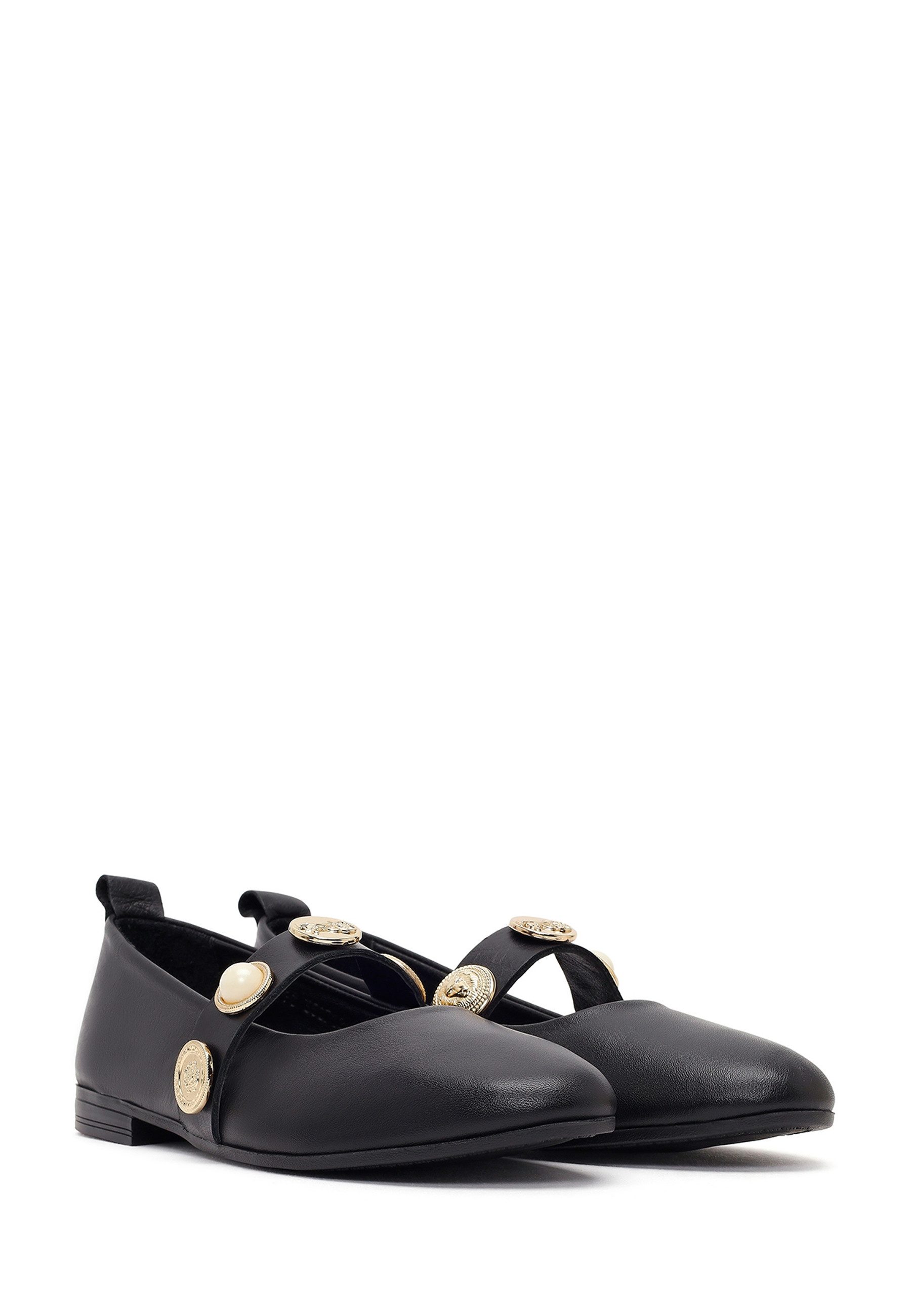 Derimod Ballerinas aus Leder Ballerina Echtes Leder, Lederfutter, TPU-Sohle, Dekorativer Riemen, Slip-On