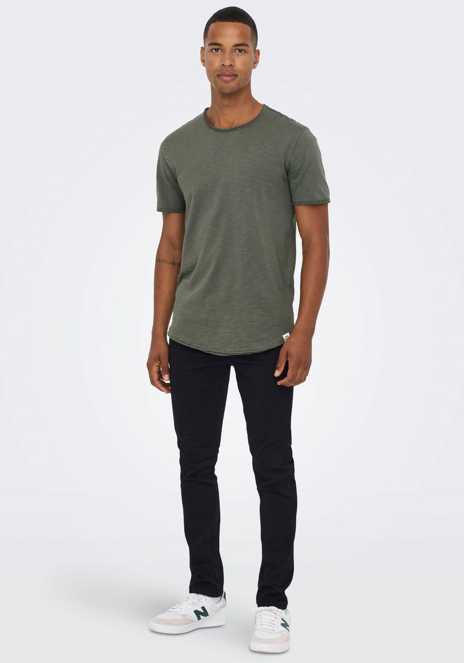 ONLY & SONS Rundhalsshirt ONSBENNE LONGY SS TEE NF 7822 NOOS Baumwolle, lang geschnitten