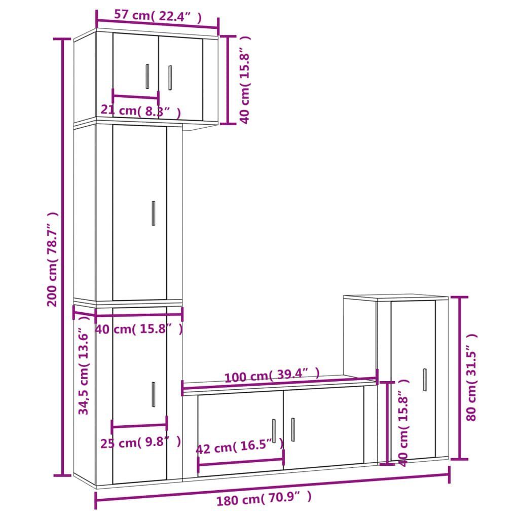 TV-Schrank-Set (5-St) 5-tlg. Betongrau TV-Schrank Holzwerkstoff vidaXL