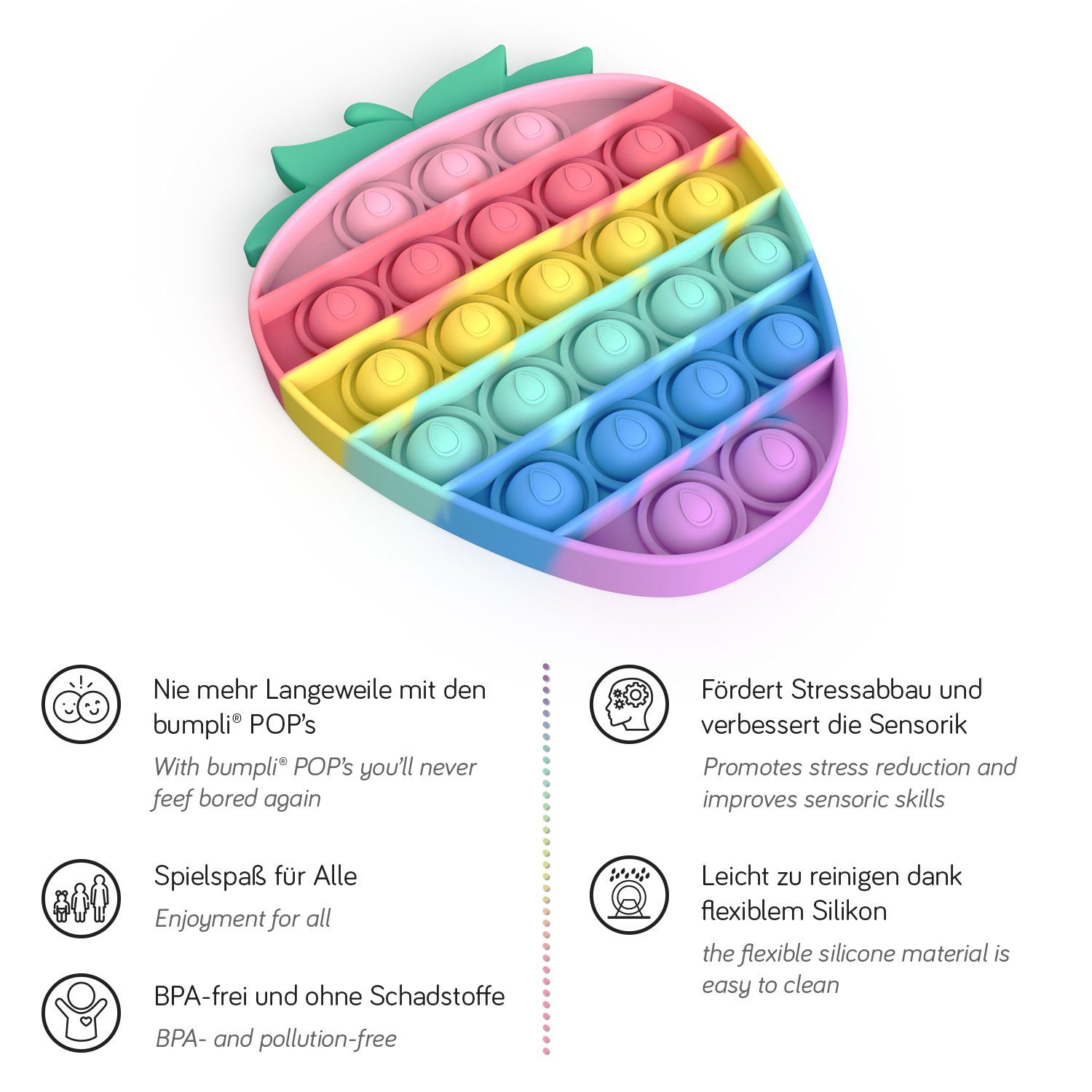 Robust POP Regenbogen Spielzeug, Sensorisches Erdbeere Lernspielzeug Spielzeug, frei, & Montessori reinigen zu Stress Fidget - IT bumpli® BPA einfach Anti
