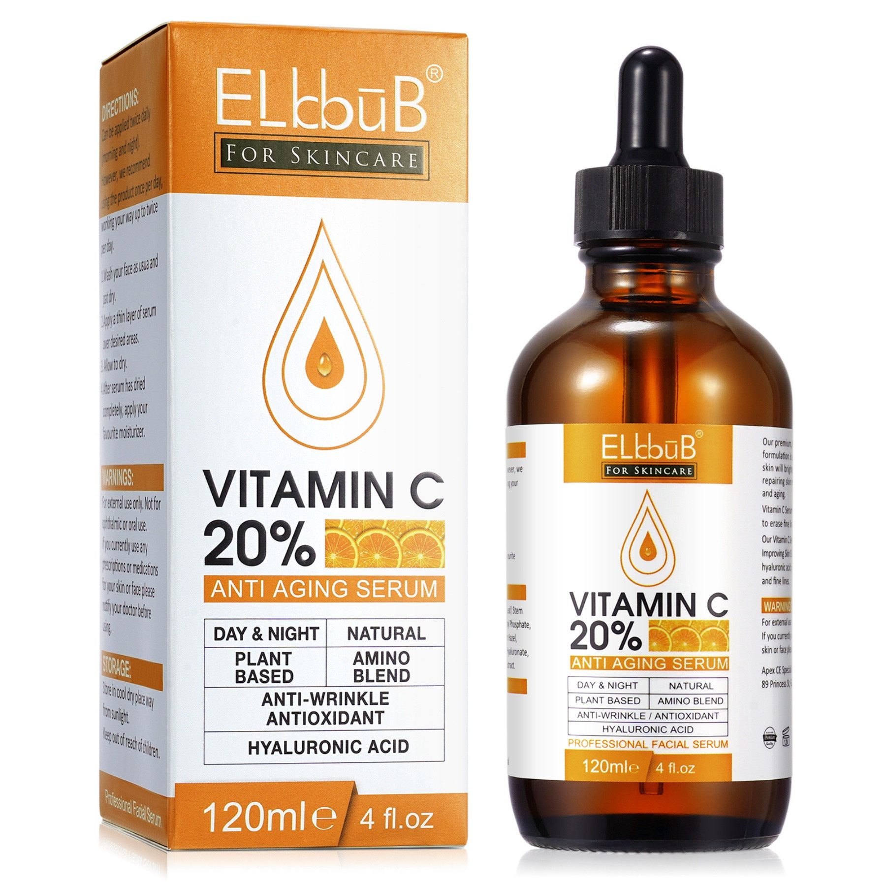 Gesichtsserum mit Vitamin C und E Hyaluronsäure 120ml