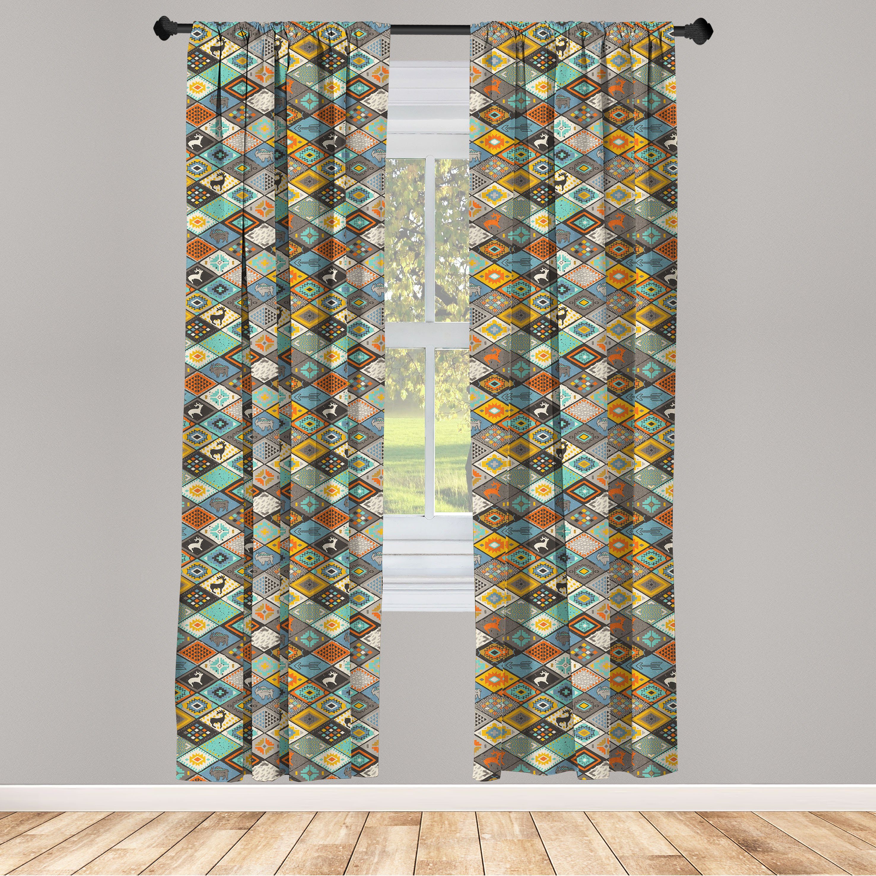 Gardine Vorhang für Wohnzimmer Schlafzimmer Dekor, Abakuhaus, Microfaser, Primitive Mosaik-Kunst | Fertiggardinen