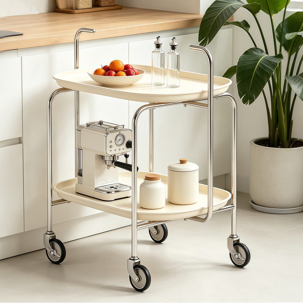 GLIESE Küchenwagen Multifunktionaler Rollwagen mit 2 Ablagen für Küche Wohnzimmer Bad, 65x40x70 cm, Servierwagen mit 360° Lenkrollen und …