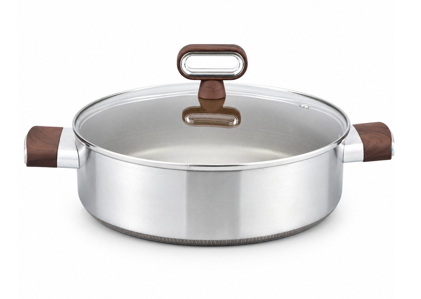 Cheffinger Pfannen-Set Premium Ø 28cm Servierpfanne Glasdeckel Edelstahl-Schmorpfanne, Material: Edelstahl (Set bestehend aus Wok-Pfanne und Glasdeckel)