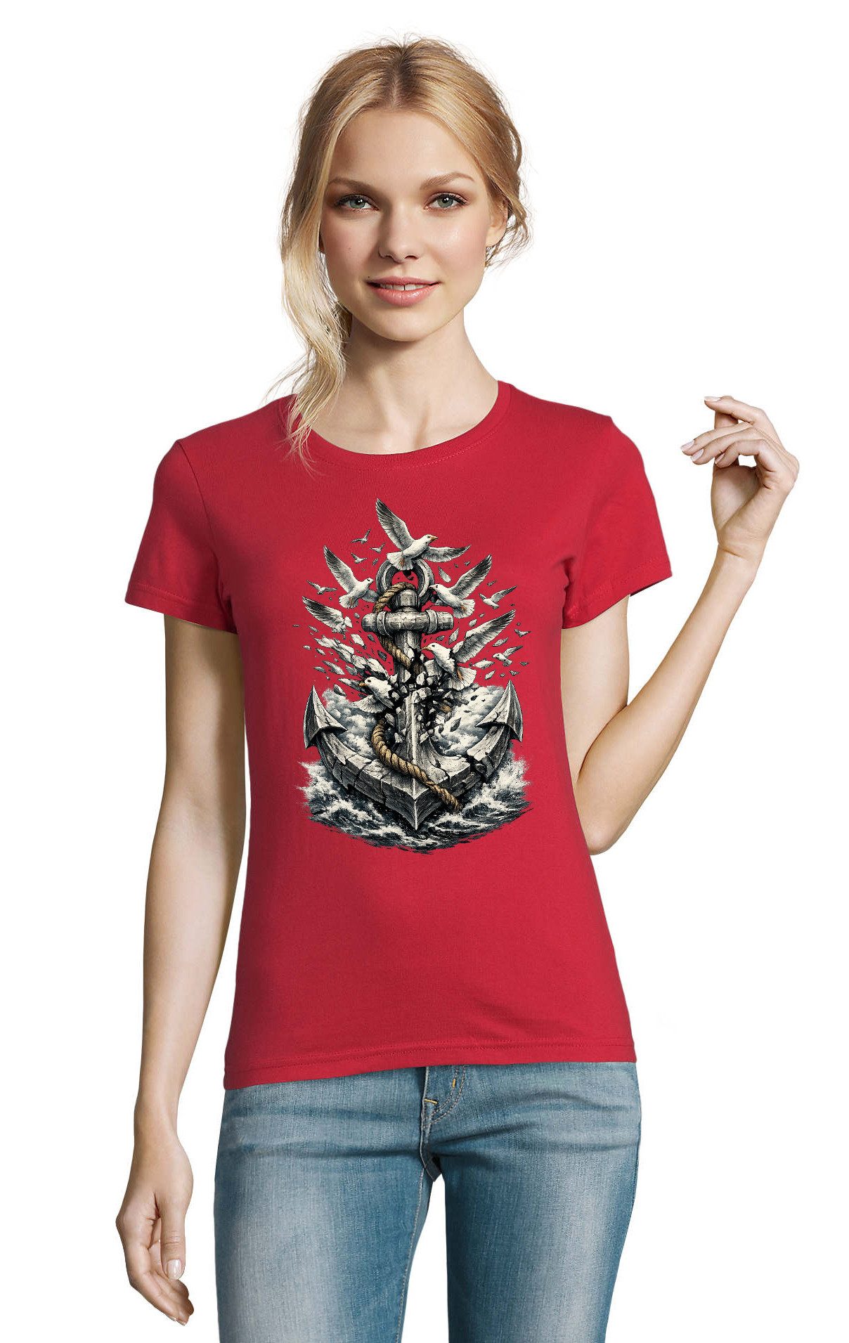 Blondie & Brownie T-Shirt AnkerMöwe Nautik Damen Tee: Maritimes Motiv für den Alltag (Einzelstück)