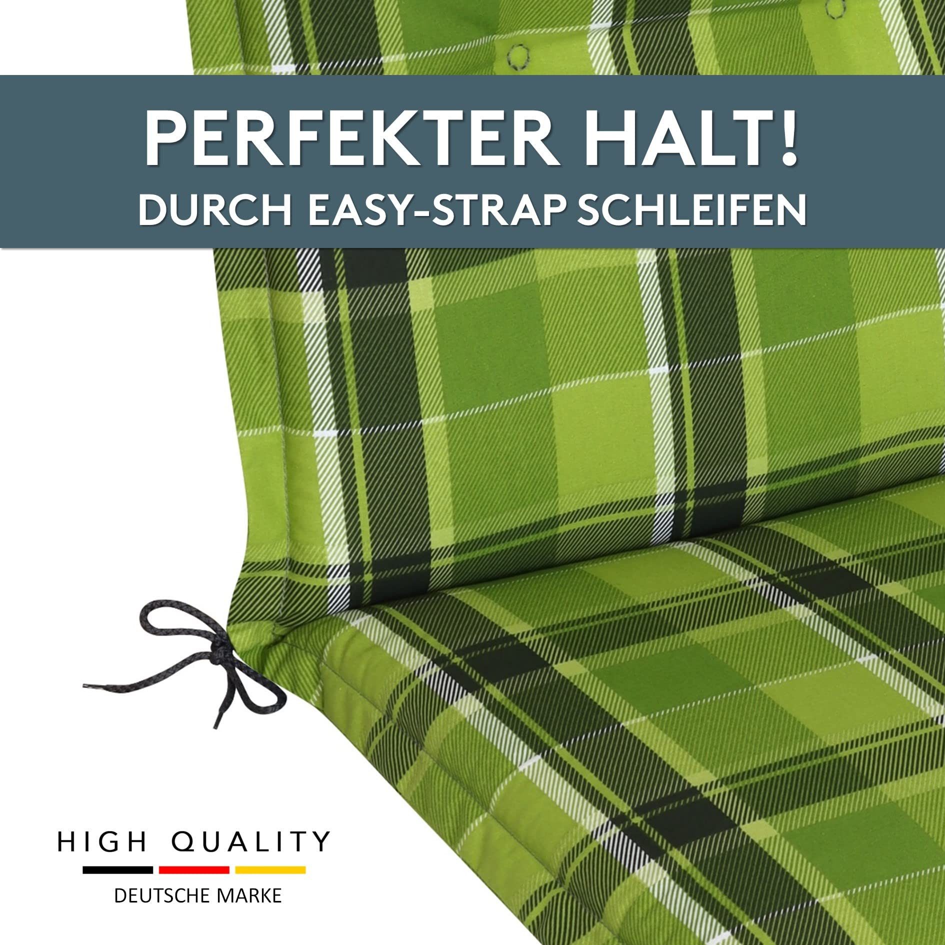 LILENO HOME Polsterauflage Niedriglehner, bequeme Sitzauflage für Gartenstühle, Stuhlkissen, (2 St., 2er Set), Gartenstuhl Auflage Karo Grün, Sitzpolster waschb – Bild 4 von 5
