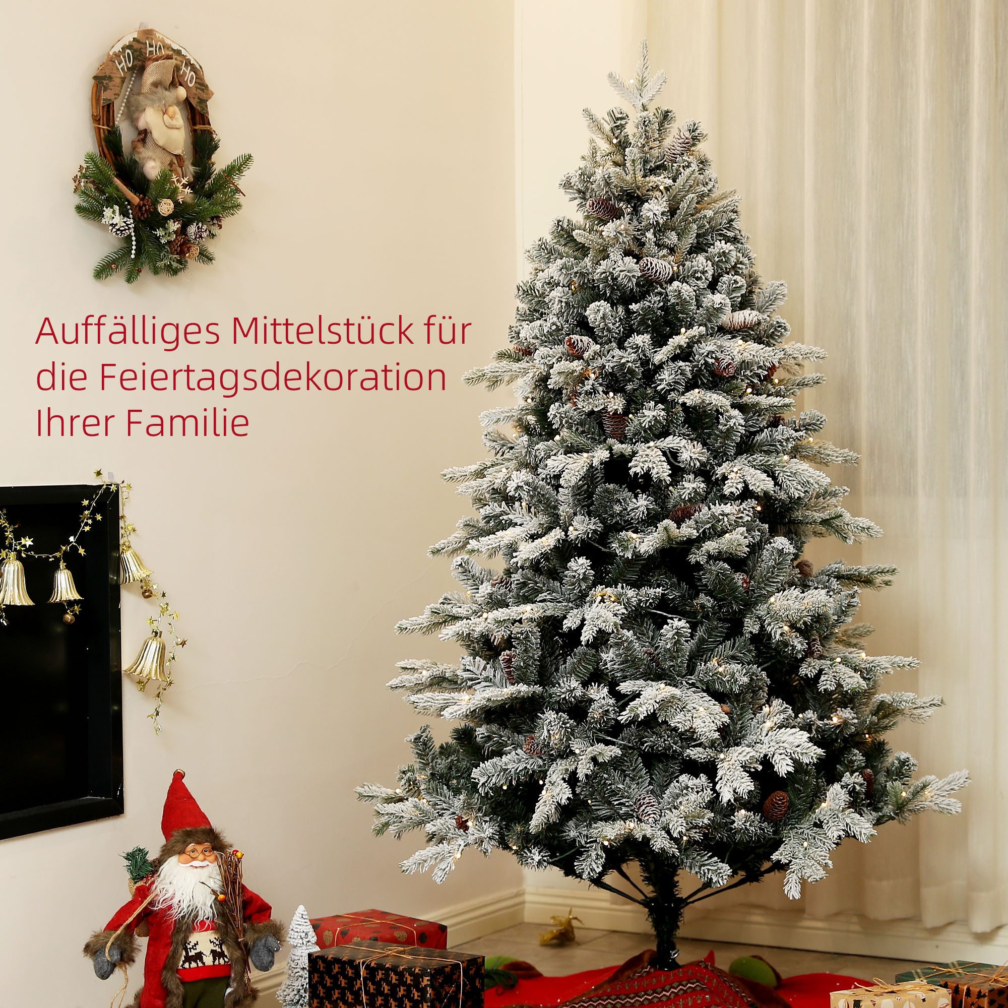 HOMCOM Künstlicher Weihnachtsbaum Christbaum mit 888 Spitzen, mit Schnee, klappbar Metallständer, Tannenbaum, mit Ständer, Grün+ Weiß – Bild 4 von 5