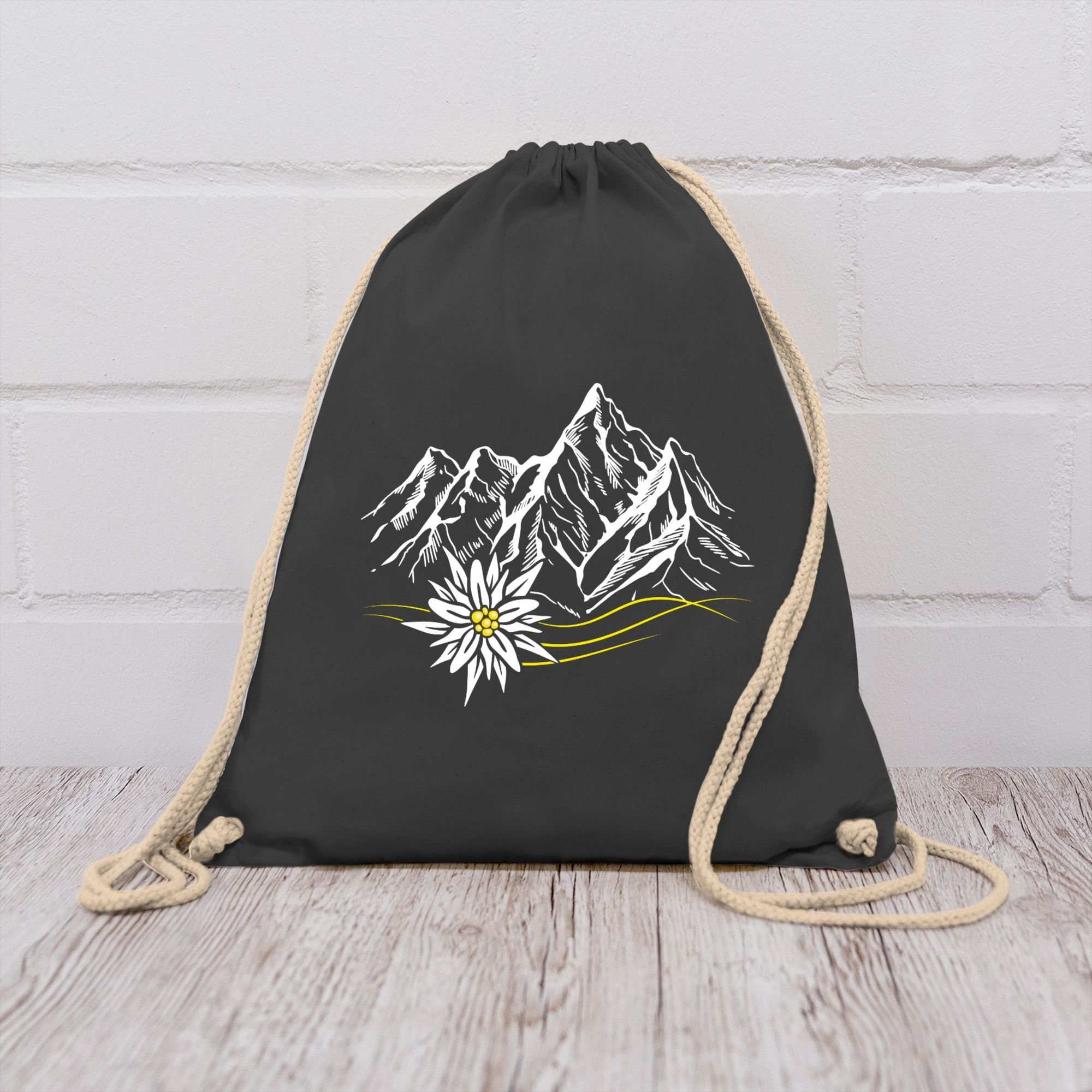 Shirtracer Turnbeutel Edelweiß Berge Wandern Wanderlust Berg ruft Alpen, Mode für Oktoberfest Tasche
