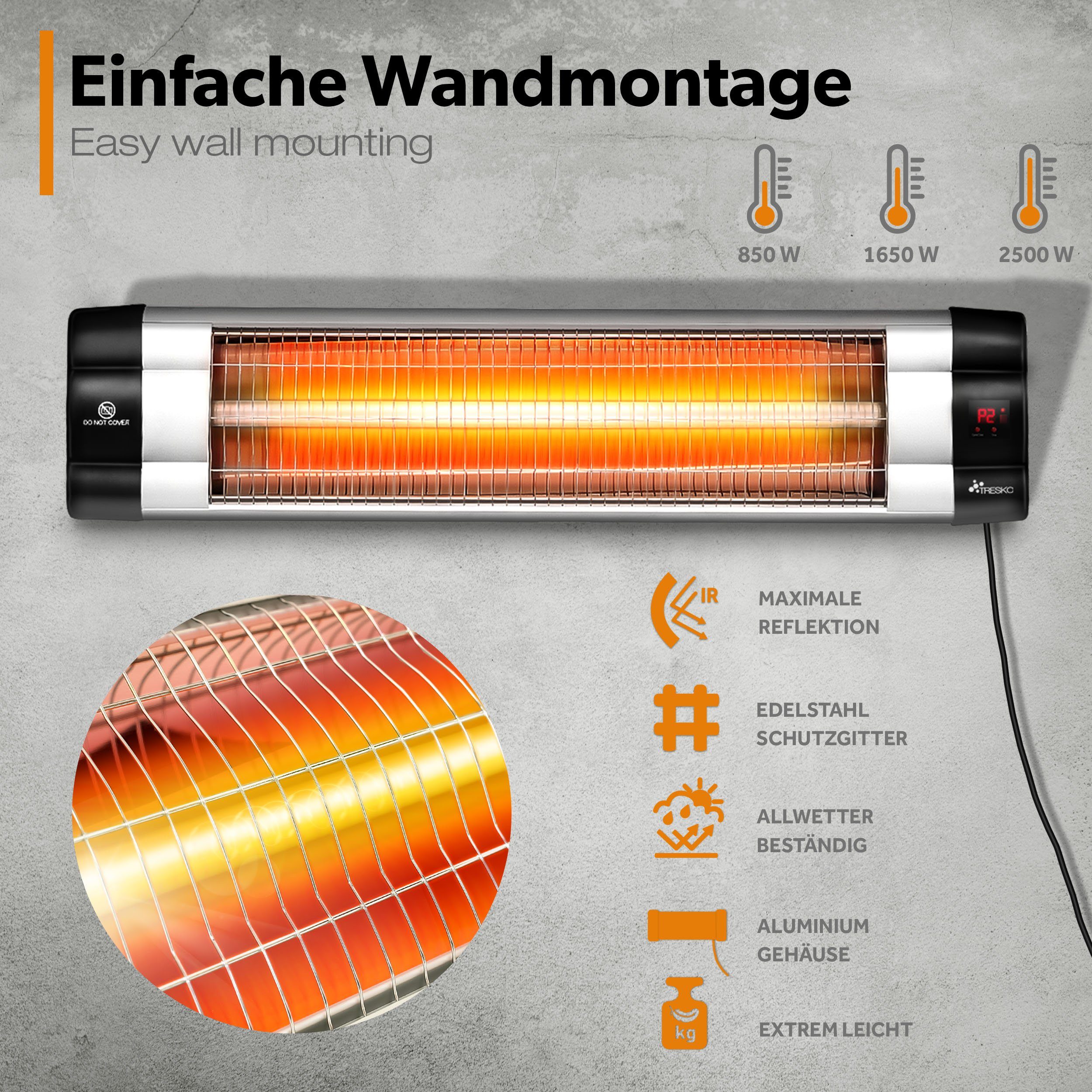 TRESKO Heizstrahler Infrarot Heizstrahler mit Fernbedienung, 3 Stufen & LED günstig online kaufen