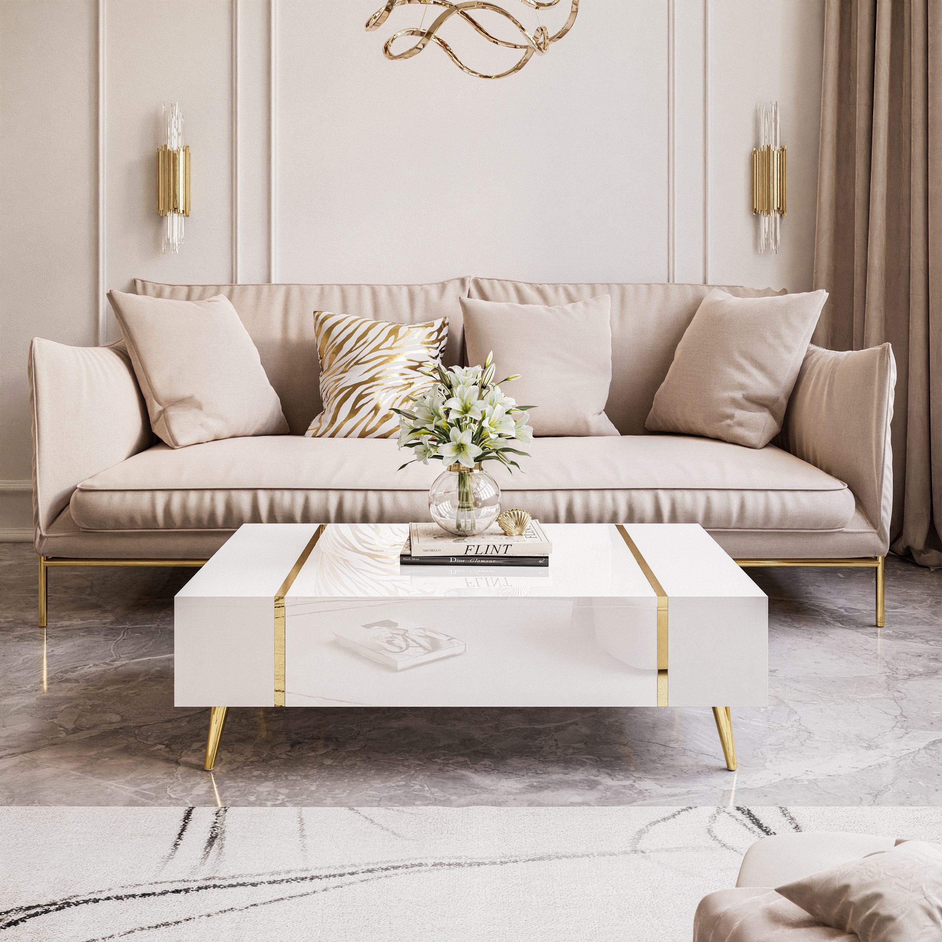 Lookway Couchtisch ONYX auf goldenen Beinen günstig online kaufen