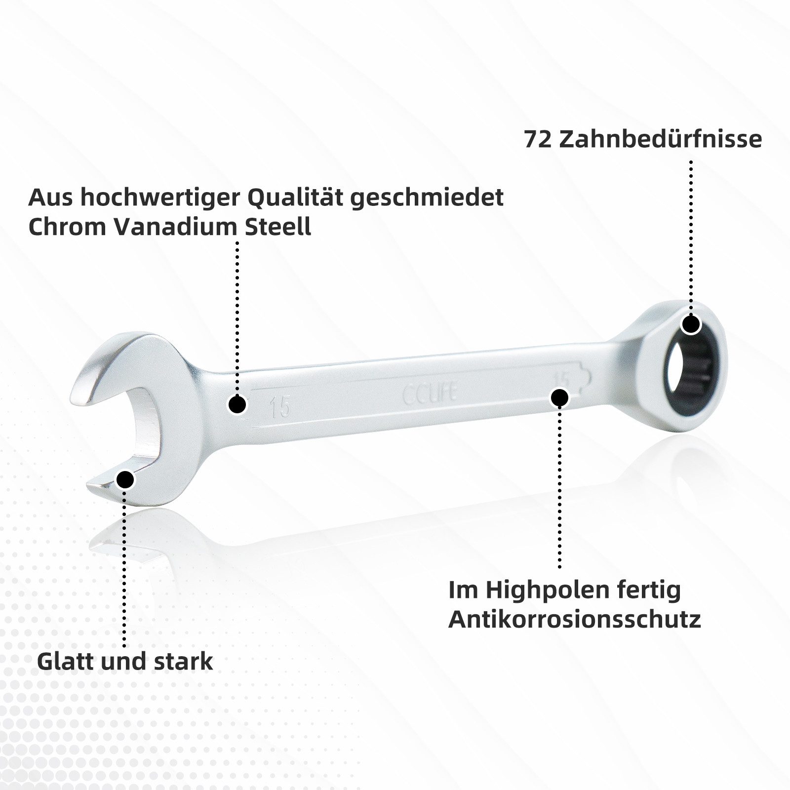 CCLIFE Ratschenringschlüssel 12tlg Gelenk Ratschenschlüssel Set 8-19mm Ring-Maulschlüsset (12 St) – Bild 4 von 5