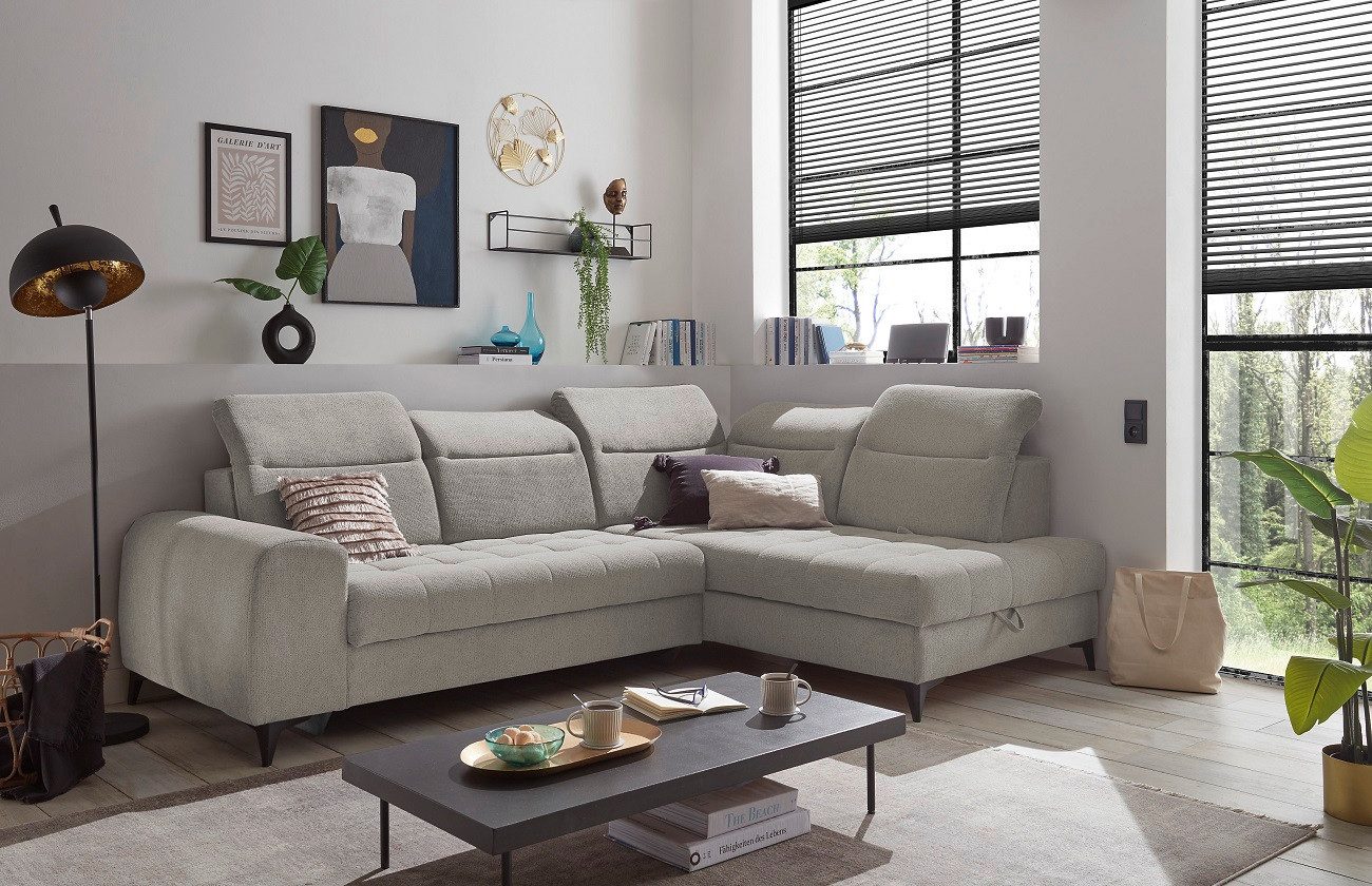 ED EXCITING DESIGN Ecksofa "Rockdale L-Form mit Bettfunktion, Bettkasten", günstig online kaufen