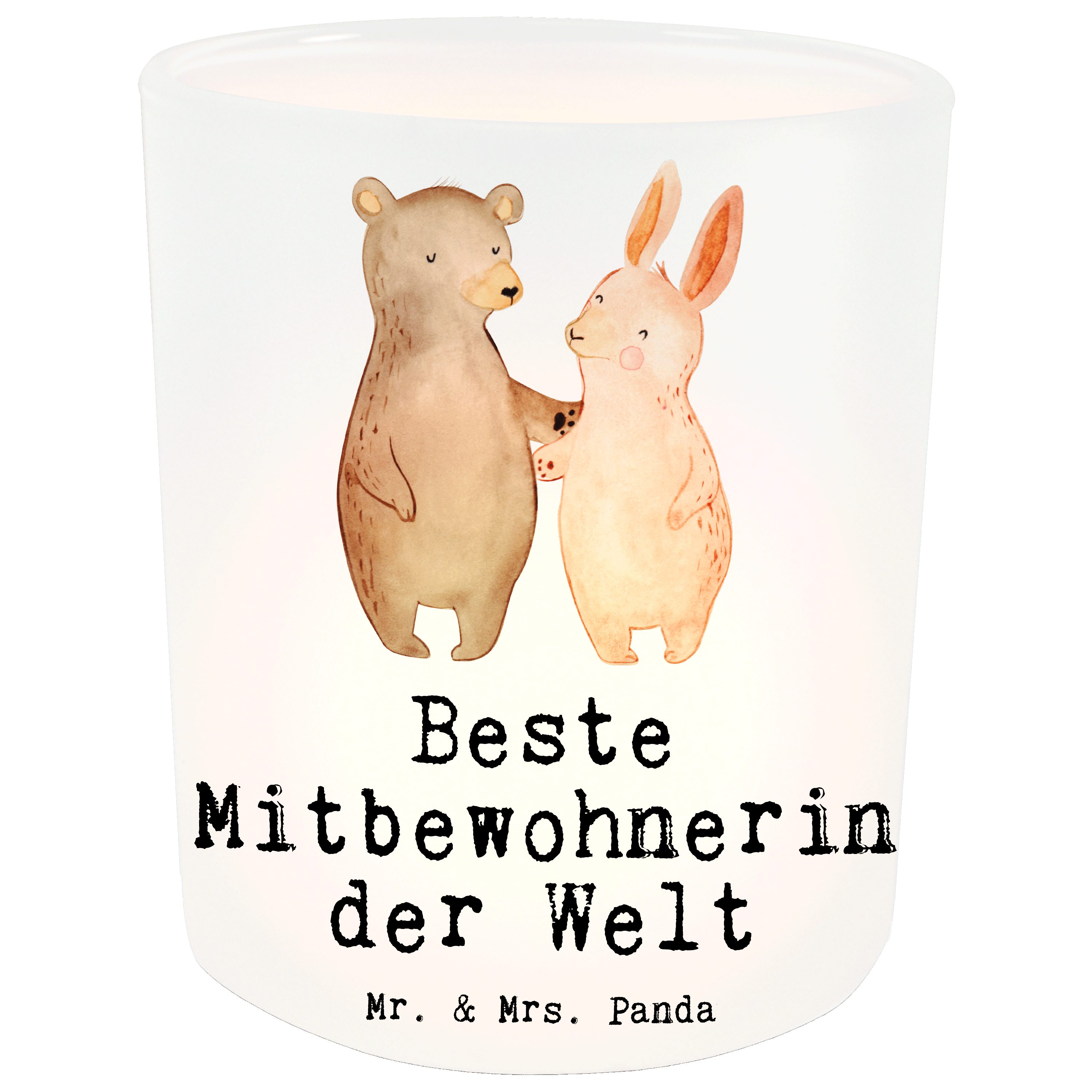 Mr. & Mrs. Panda Windlicht Hase Beste Mitbewohnerin der Welt - Transparent - Geschenk, Teelichte (1 St)