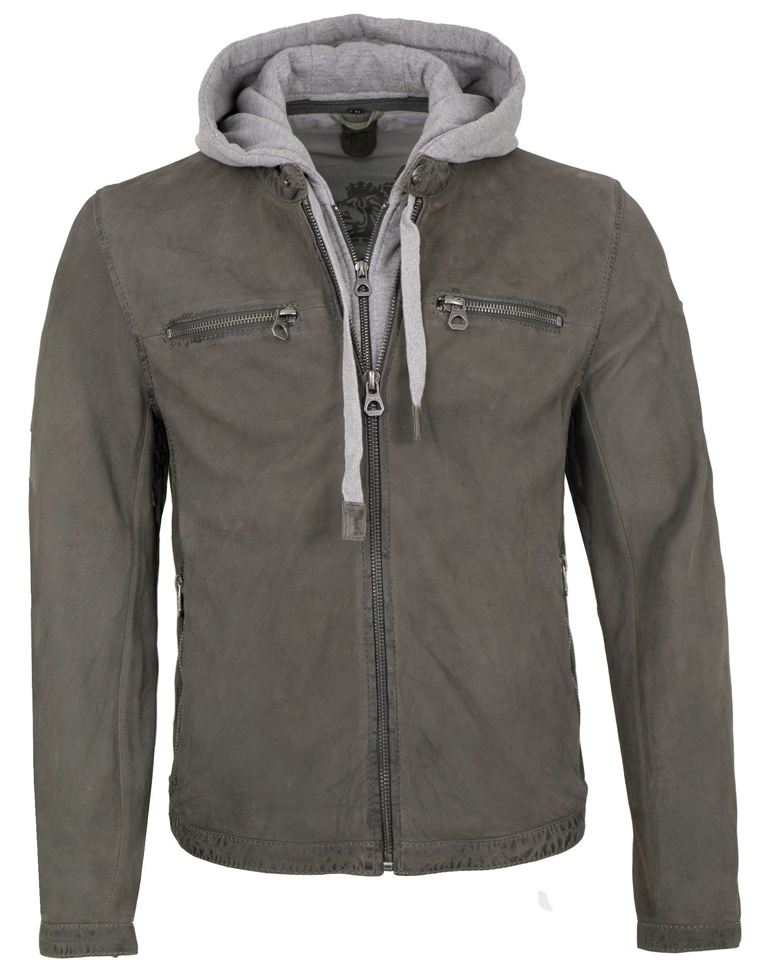 Gipsy Lederjacke GMJonno Gipsy - Herren Echtleder Lederjacke Kapuze Lammleder dark grey