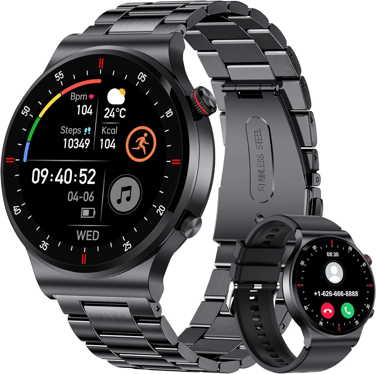 FoxBox Smartwatch (1,32 Zoll, Andriod iOS), Herren mit Telefonfunktion 100+ Sportmodi,IP68 Wasserdicht Sportuhr