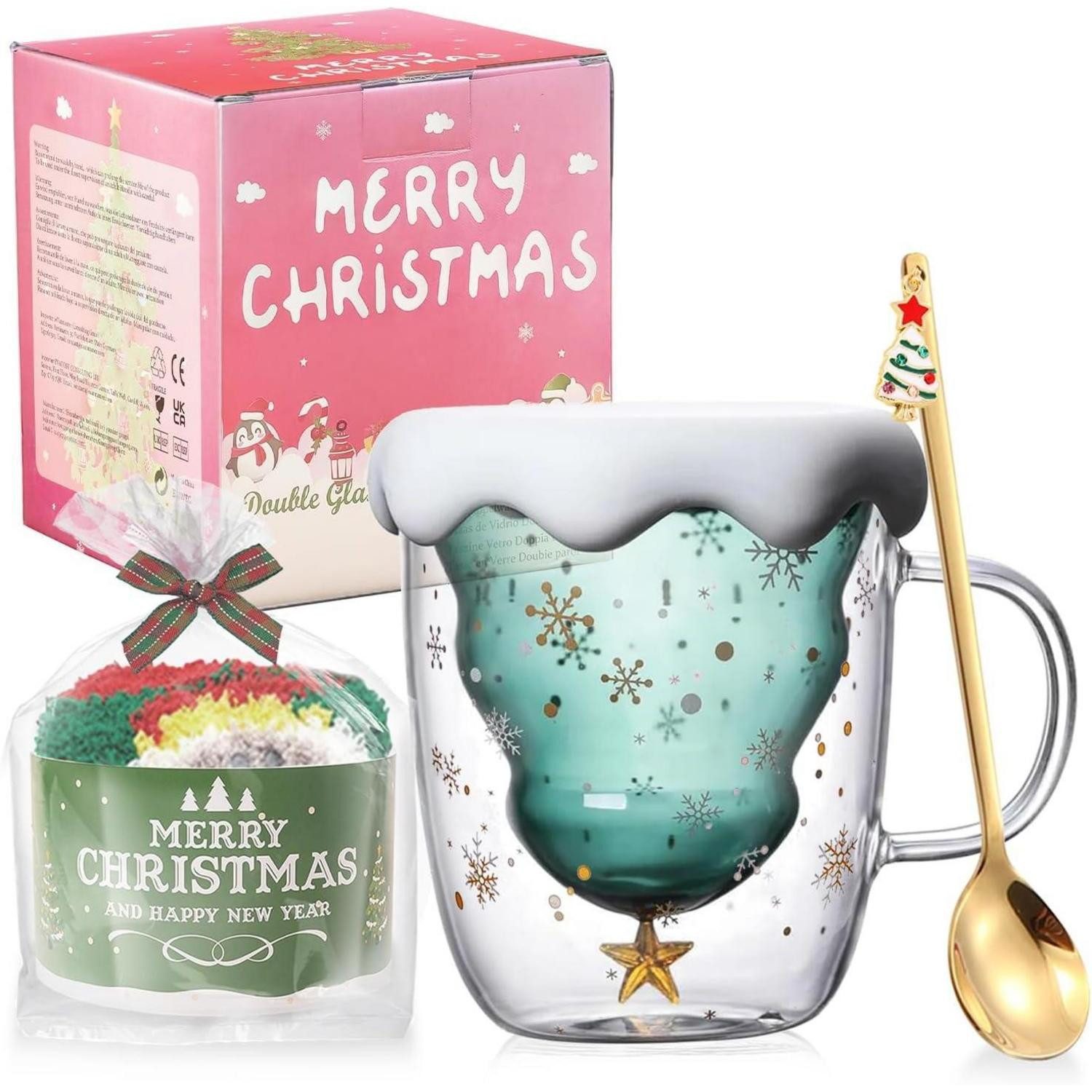 LuxusKollektion Tasse Doppelwandiger Glas Kaffeebecher Weihnachtsbaum Isolierglasbecher 300, Glas