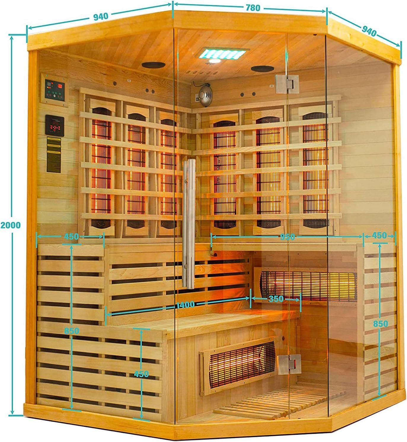 Elbe Infrarotkabine "HYGGE" für 3-5 Personen aus Hemlockholz mit 8 Vollspektrumstrahlern, 50,00 mm, Mobile App als Fernbedienung