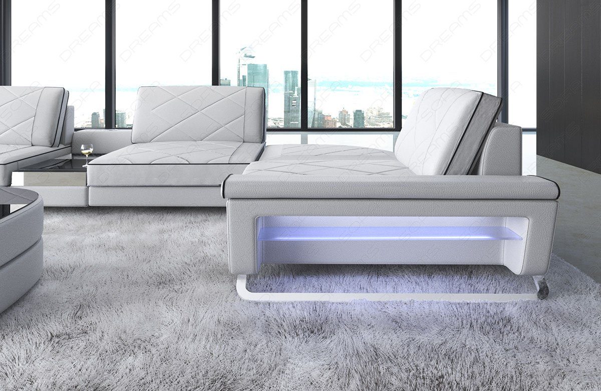 mit LED, Form Designersofa Sofa Wohnlandschaft Rückenlehnen, Dreams Couch, verstellbare U Ledersofa, Sofa Leder Bari