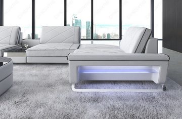 Sofa Dreams Wohnlandschaft Sofa Leder Bari U Form Ledersofa, Couch, mit LED, verstellbare Rückenlehnen, Designersofa
