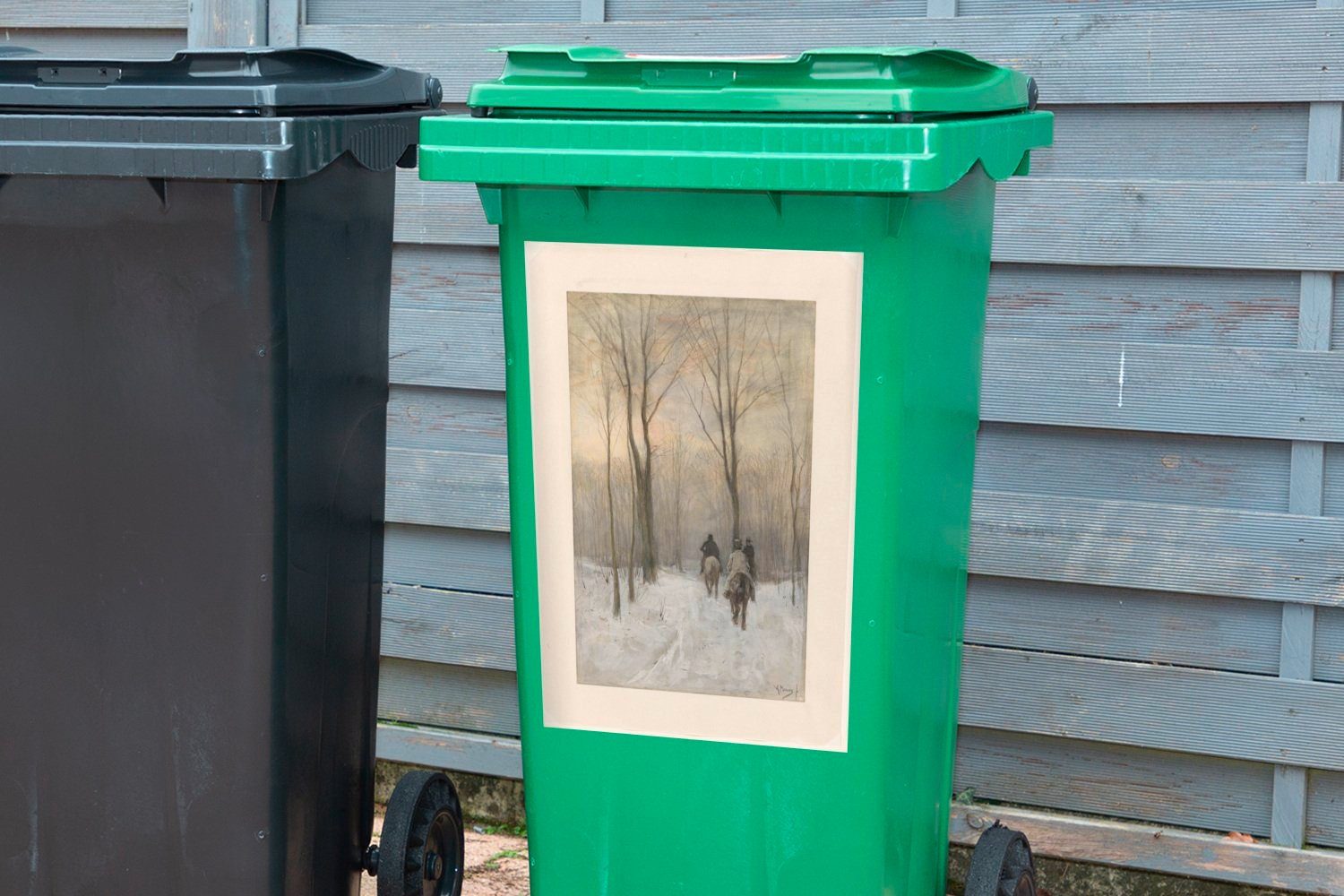 Schnee Mülltonne, Bos Mülleimer-aufkleber, - Container, im Haagse (1 Sticker, Mauve Gemälde von Wandsticker Abfalbehälter im St), Reiter MuchoWow Anton