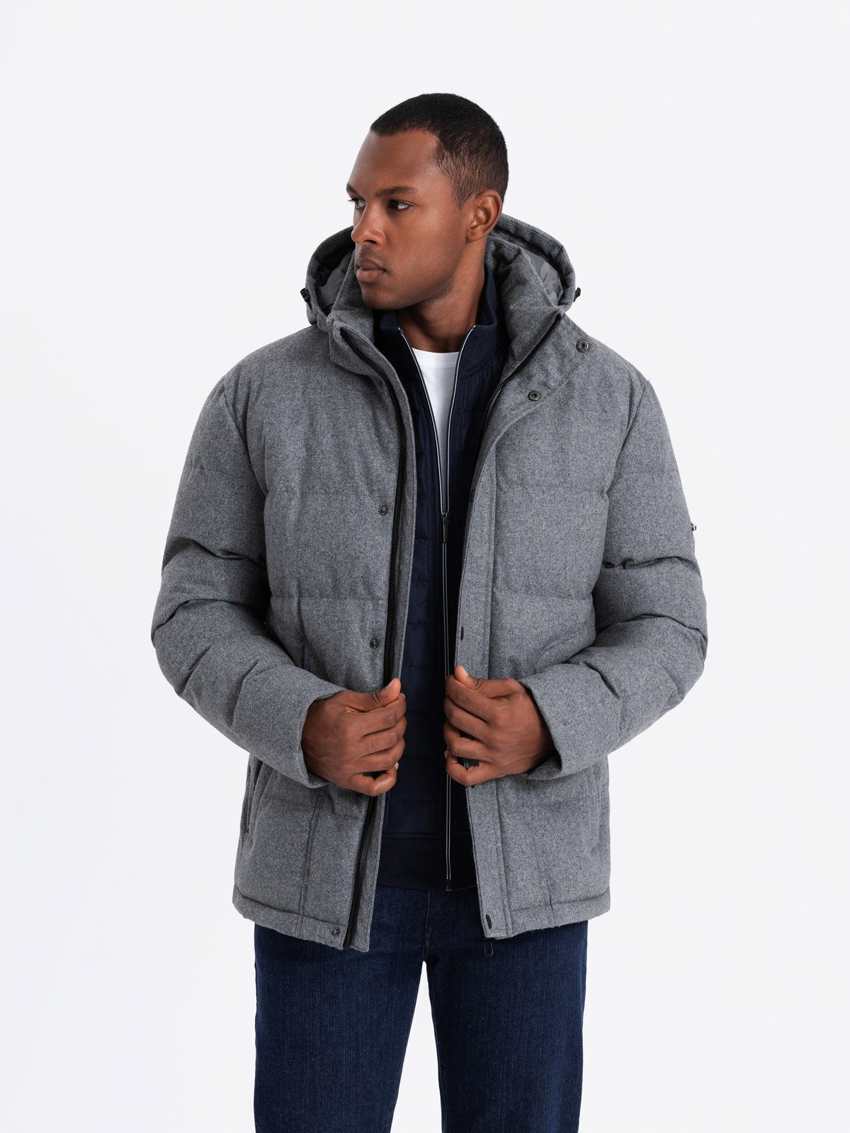 OMBRE Winterjacke Herren-Freizeit-Pufferjacke mit Wolle – Bild 3 von 5