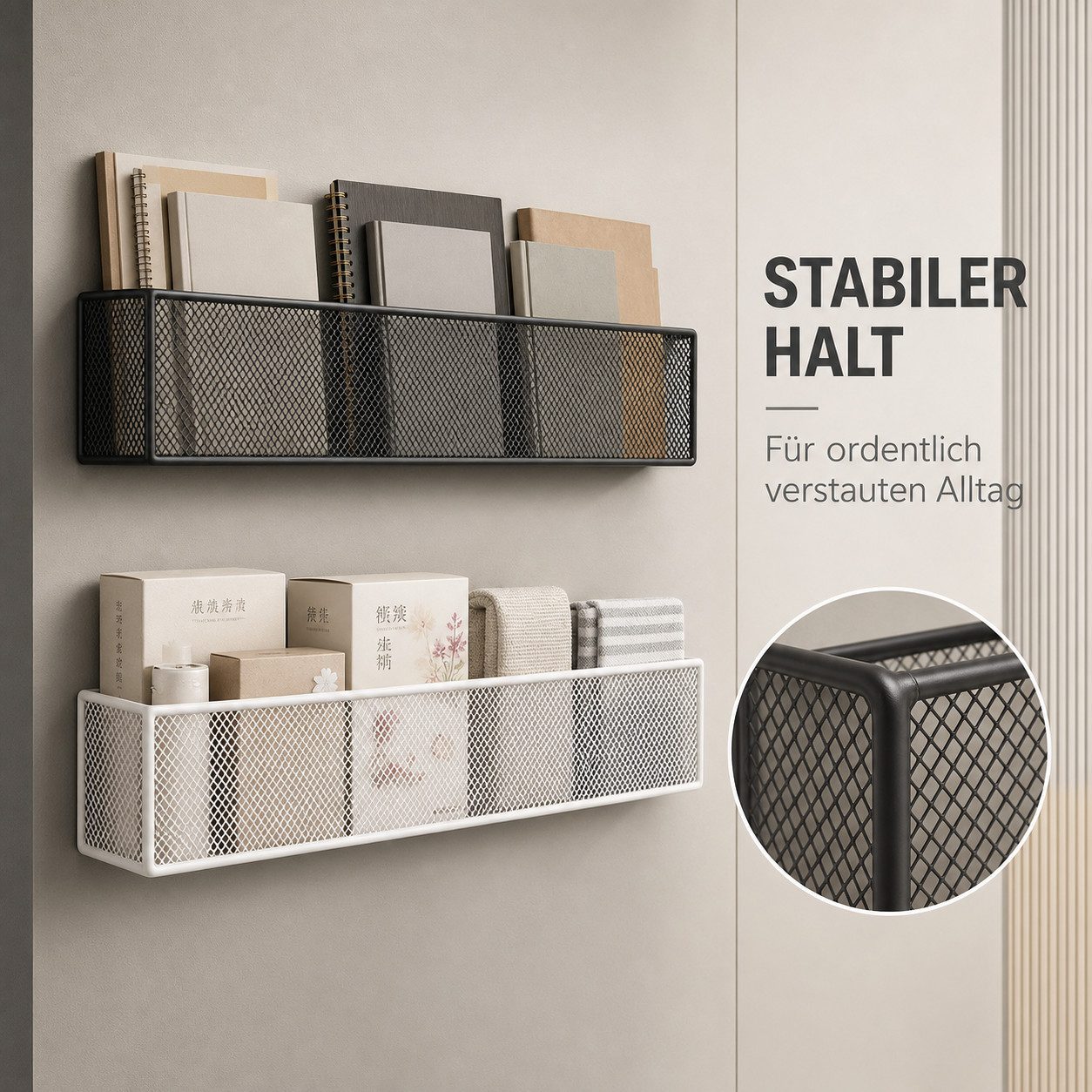 HoyoLee Handels GmbH Organizer Wandregal ohne Bohren, Metall-Hängekorb für Küche, Bad & Kinderzimmer