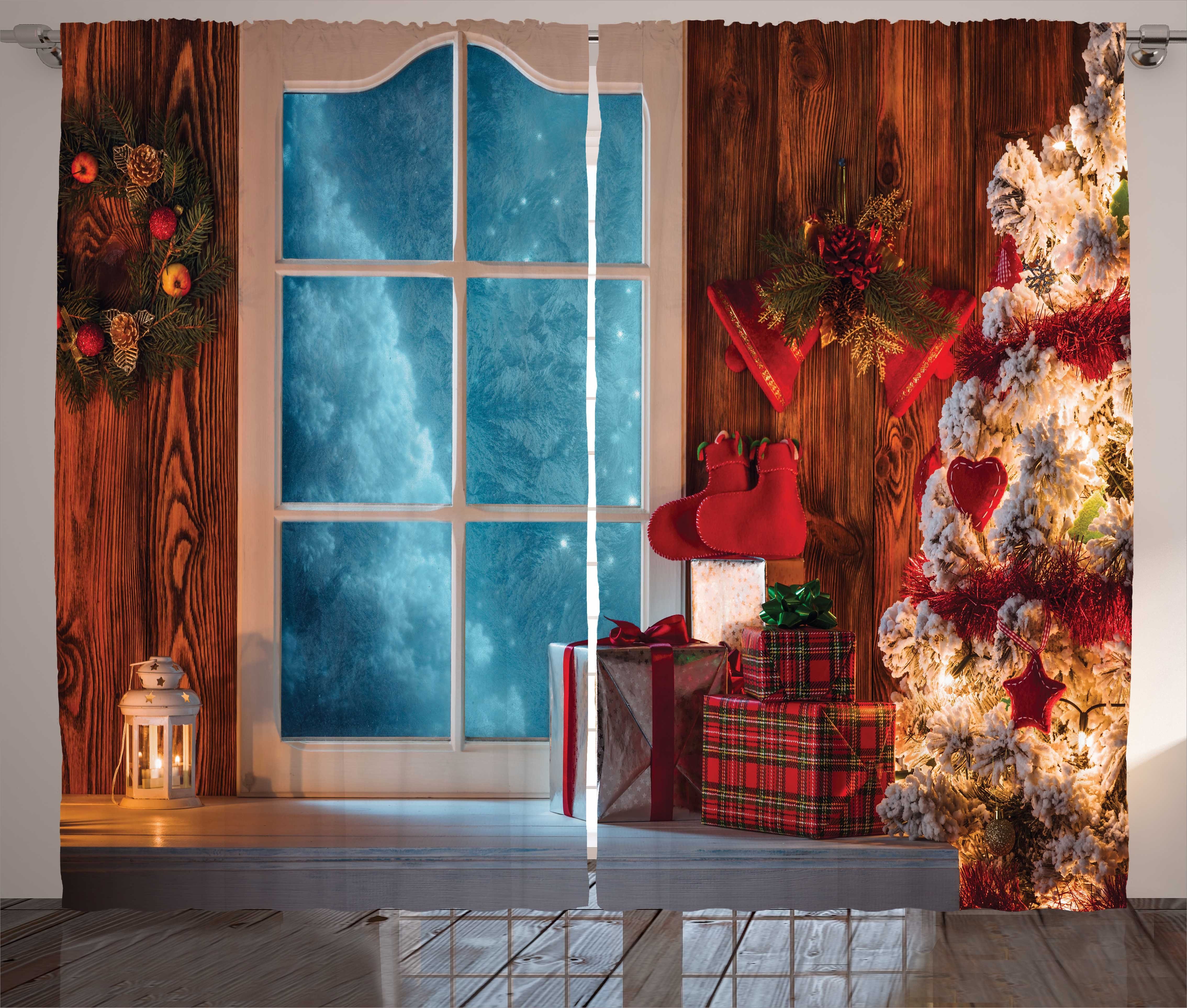 Gardine Schlafzimmer Kräuselband Vorhang Haus und Gefrorene Schlaufen Haken, Schnee Weihnachten mit Abakuhaus