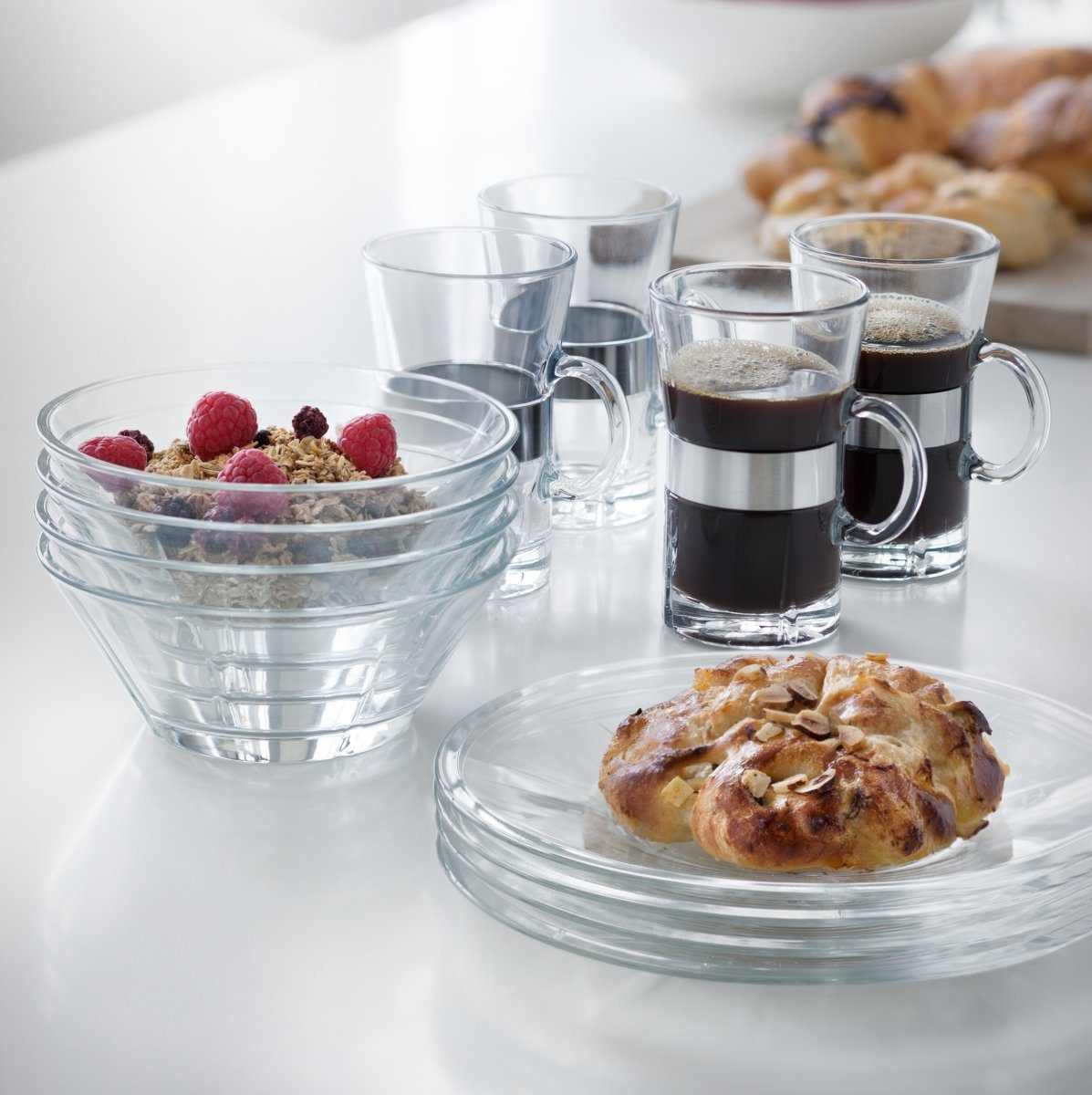 Rosendahl Thermoglas Grand Cru; Hot Drink Glas mit Henkel im 2er Set, 2-tlg., bleifreies Glas, Edelstahl