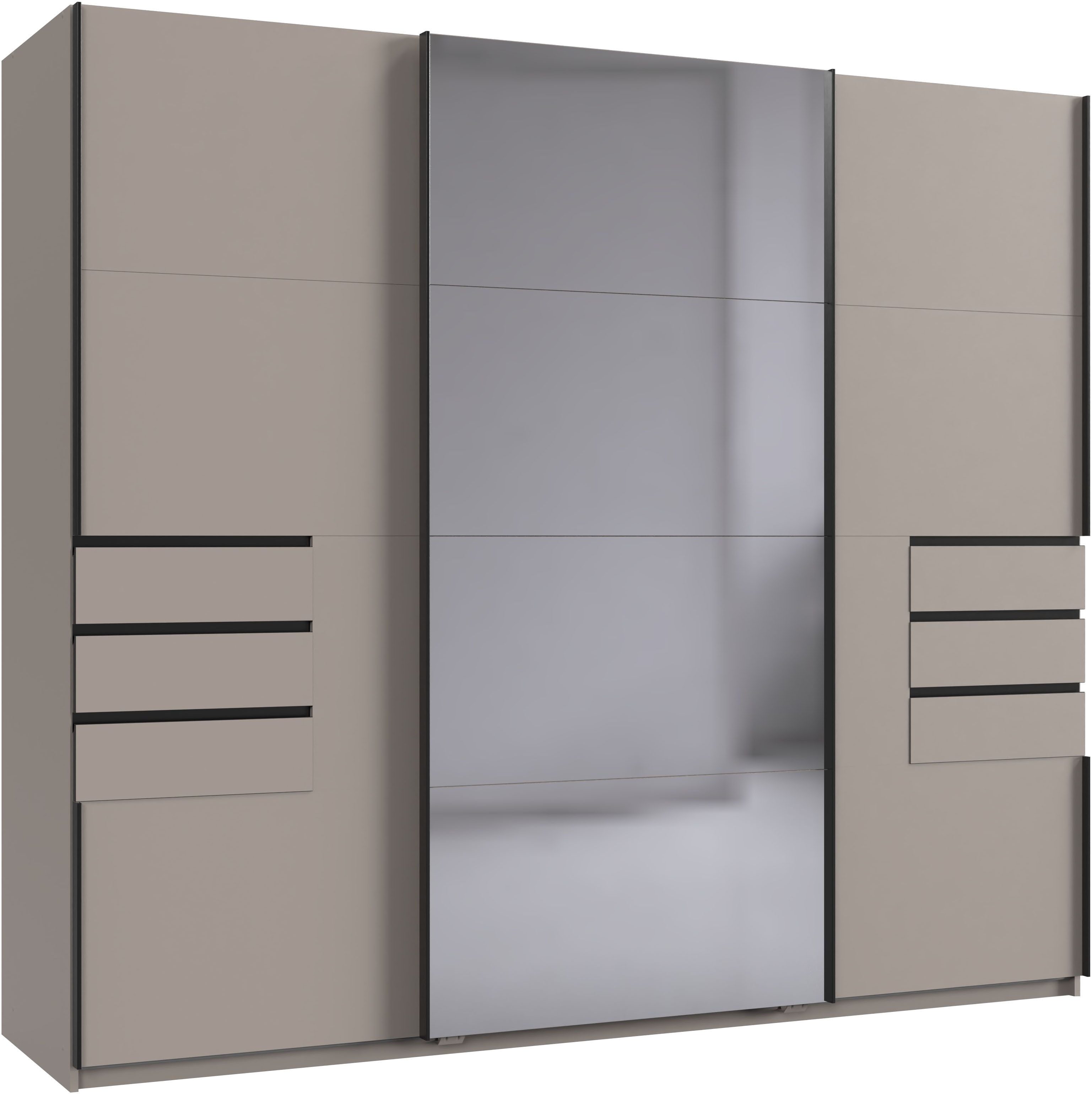 Wimex Schwebetürenschrank SAIGON in den Breiten 180cm & 225cm, Farbe: Saharagrau inkl. Spiegel