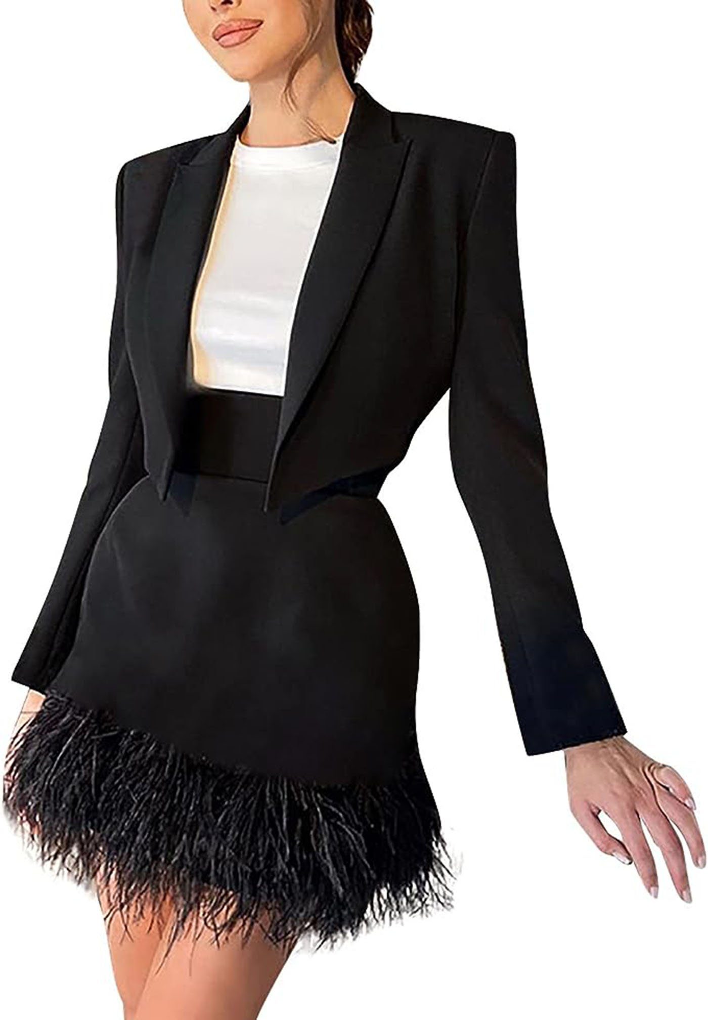 CTGtree Trachtenblazer Damen Mode Anzug Jacke Langärmliger Anzug mit Rock  Anzug Set