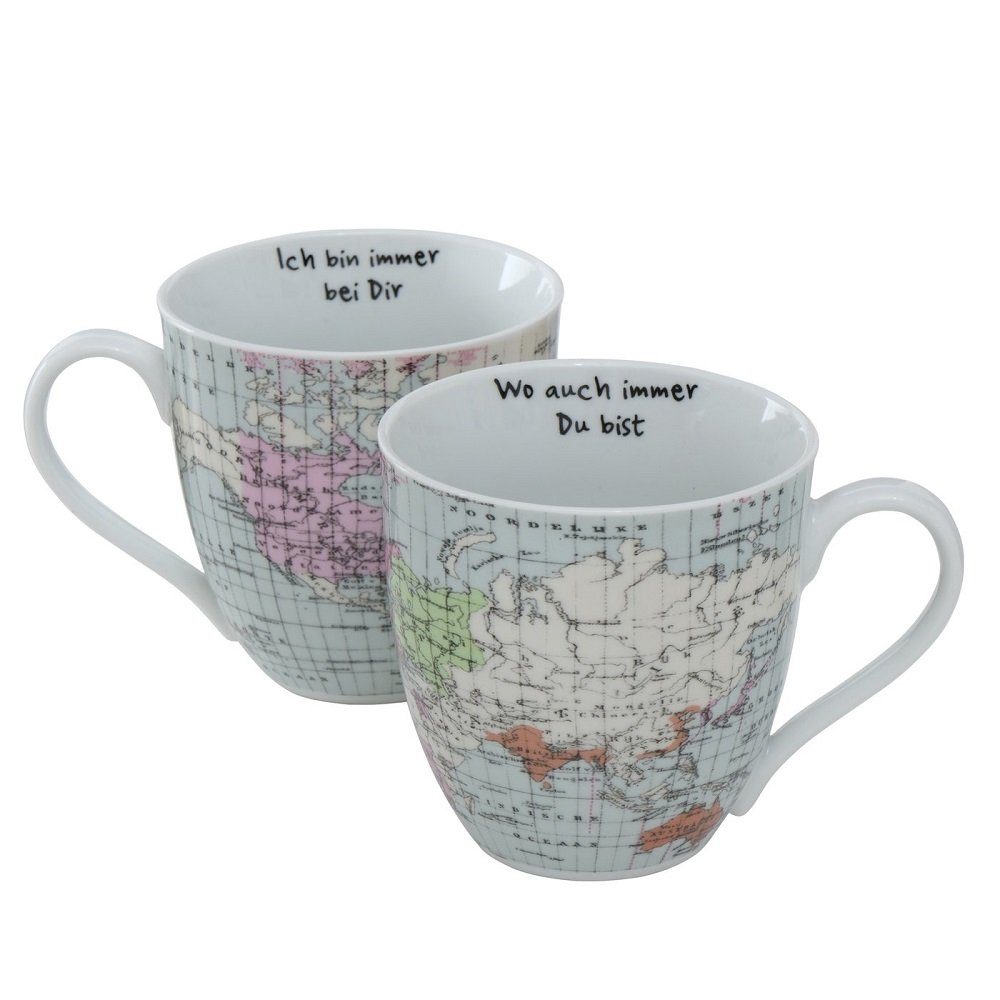 BOLTZE GRUPPE GmbH Becher Kaffebecher Weltreise Weltkarte je 600 ml Partnertasse 2er Set