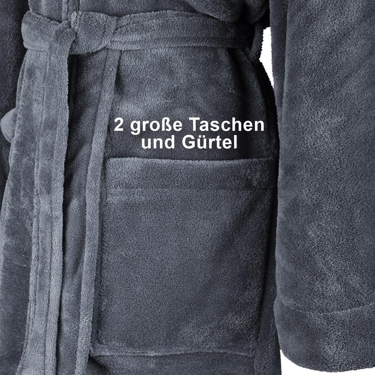 Gräfenstayn Unisex-Bademantel - Bademantel Herren mit Kapuze - Flanell-Fleece Unisex, warm & kuschelig, Waden bis Knöchellang, Fronttaschen, Gürtel, S-XXXL