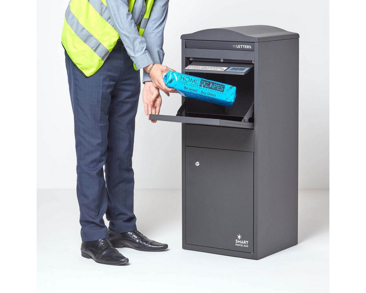 Thumbnail - Smart Parcel Box Paketbriefkasten Großer Paketbriefkasten mit gebogenem Dach, Entnahme vorne, grau