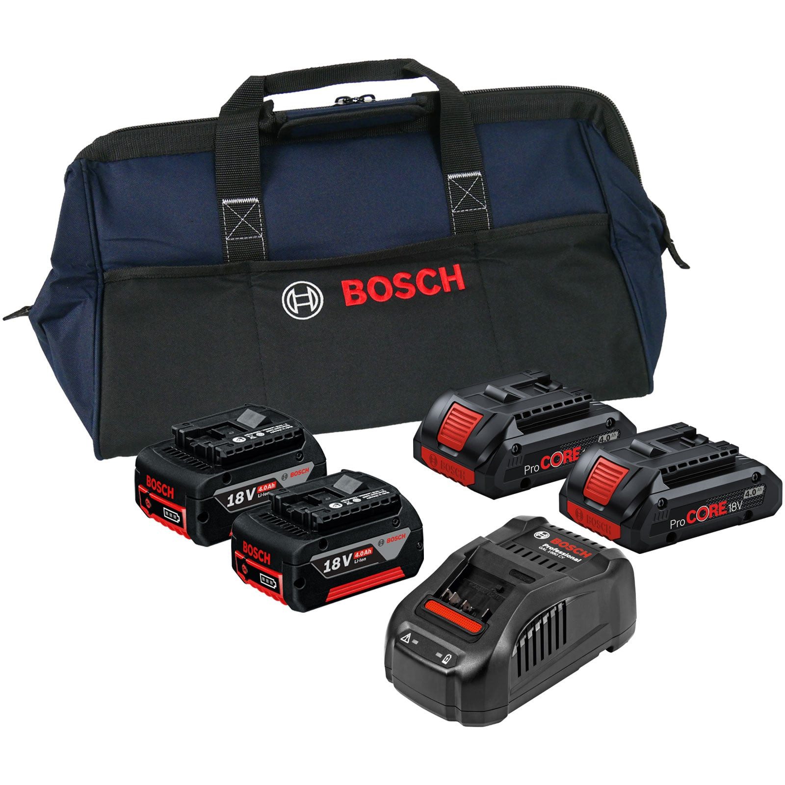 BOSCH Bosch Starter-Set 18V / 2x 4,0 Ah Akku + 2x 4,0 Ah ProCORE18V Akku + L Werkzeug-Akku-Ladetechnik